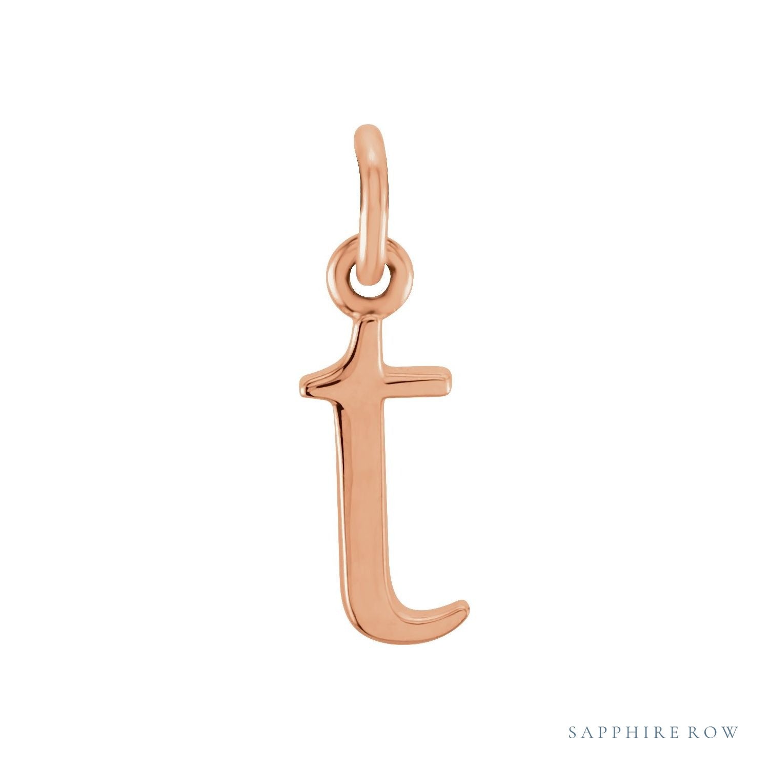 Sapphire Row Gold Initial Pendant - t, 14K Rose Gold