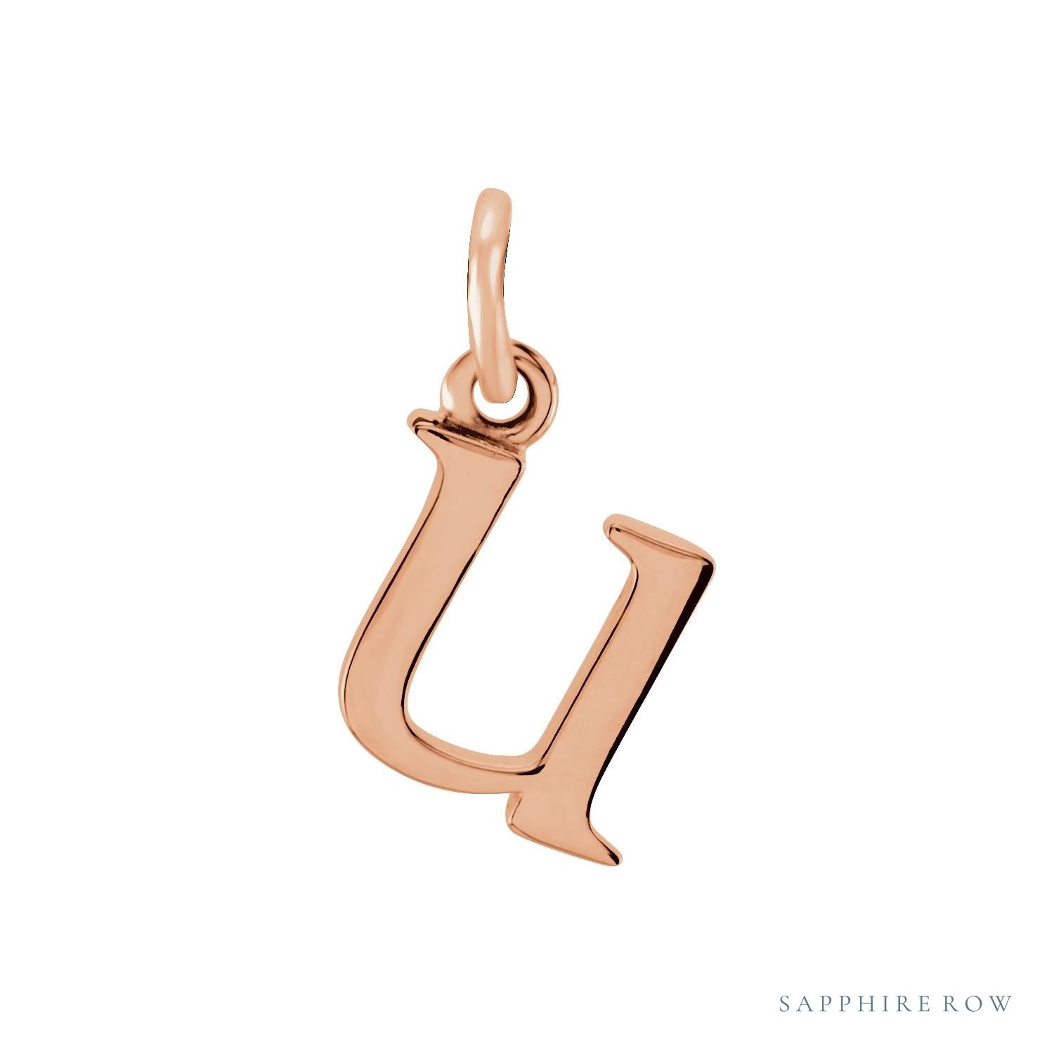 Sapphire Row Gold Initial Pendant - u, 14K Rose Gold