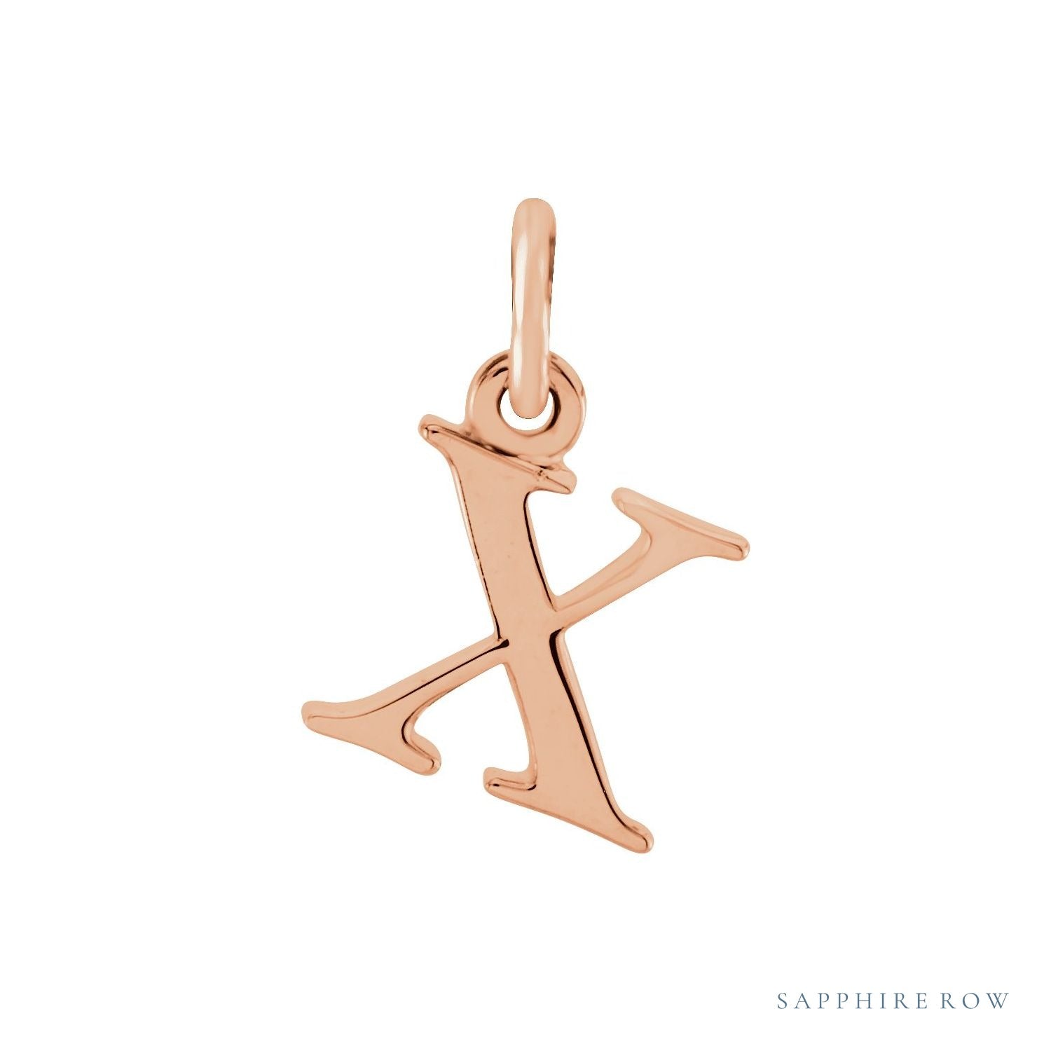 Sapphire Row Gold Initial Pendant - x, 14K Rose Gold