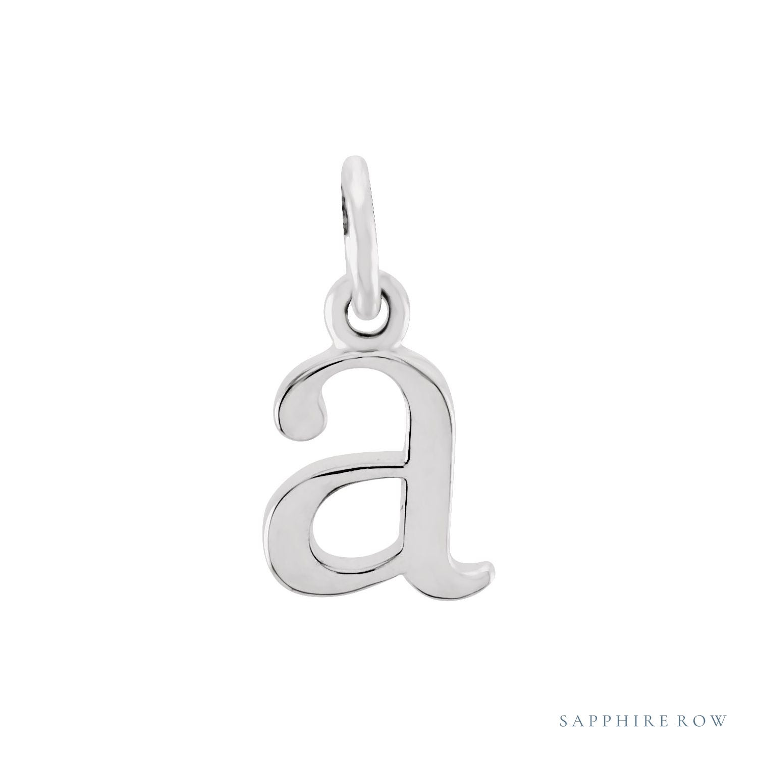Sapphire Row Gold Initial Pendant - a, 14K White Gold