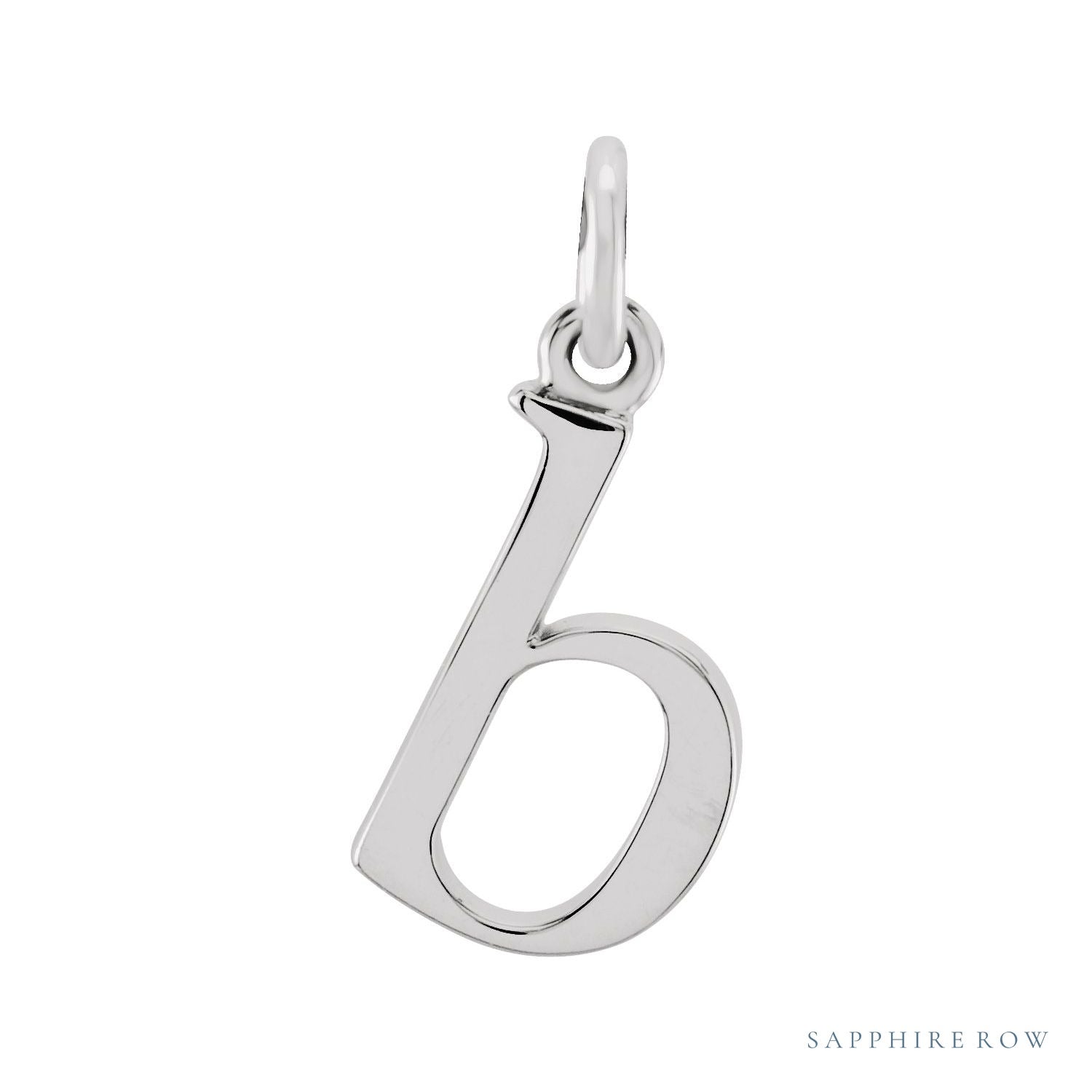 Sapphire Row Gold Initial Pendant - b, 14K White Gold