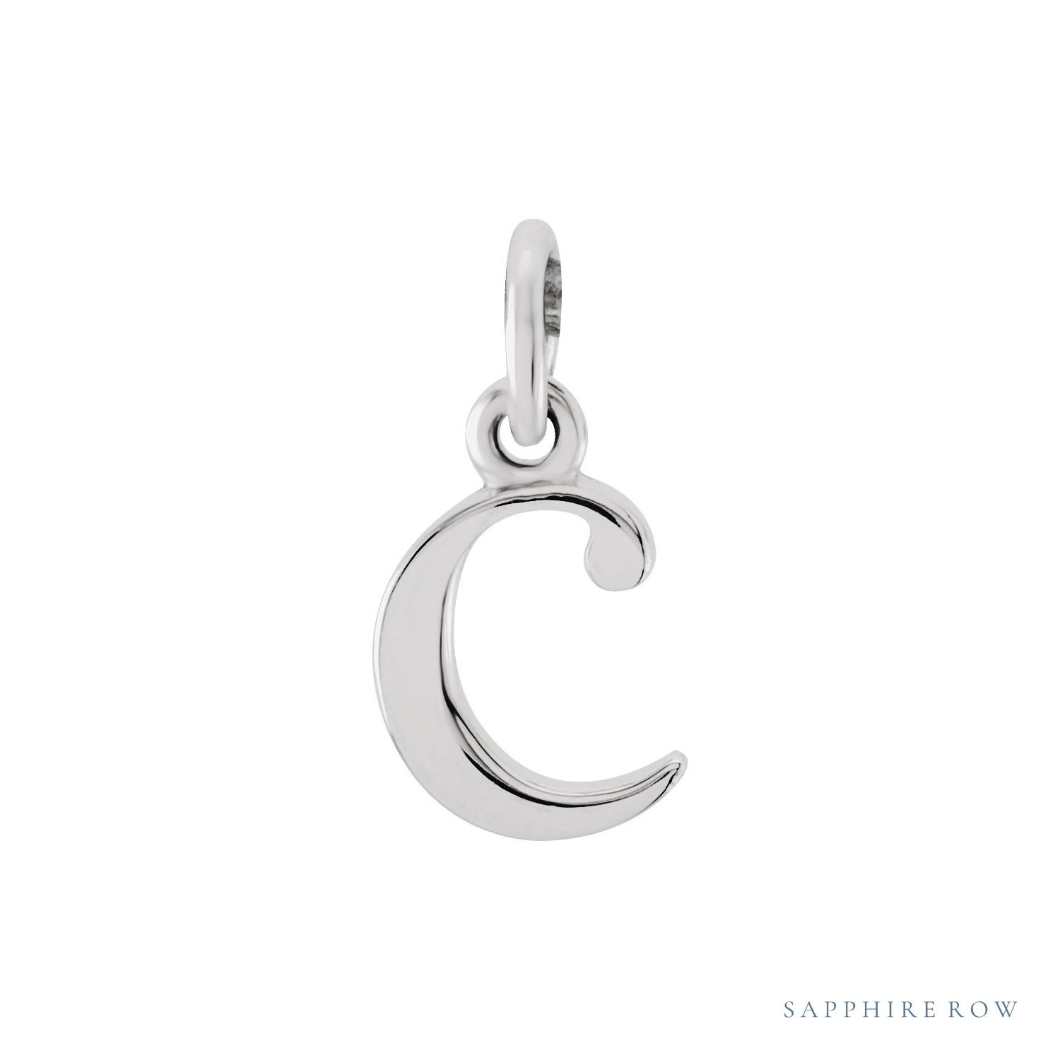Sapphire Row Gold Initial Pendant - c, 14K White Gold