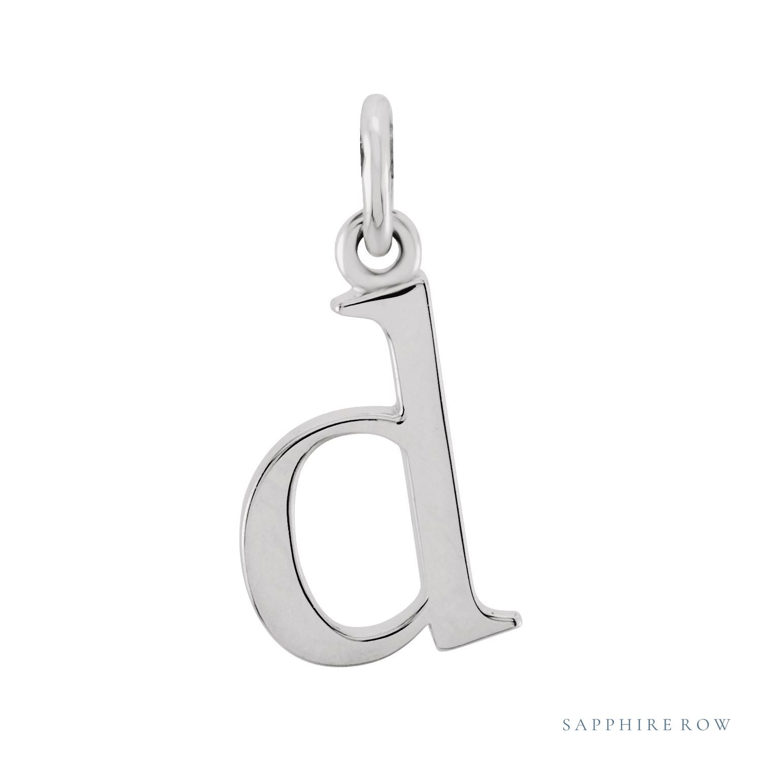 Sapphire Row Gold Initial Pendant - d, 14K White Gold