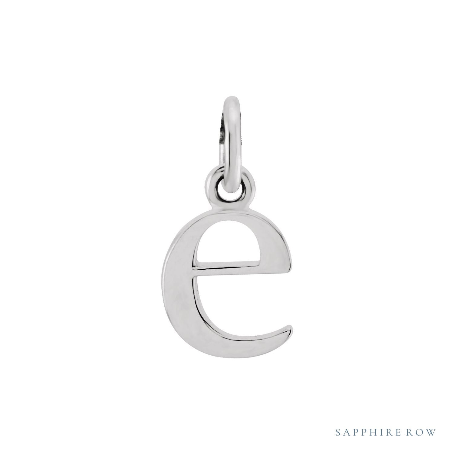 Sapphire Row Gold Initial Pendant - e, 14K White Gold