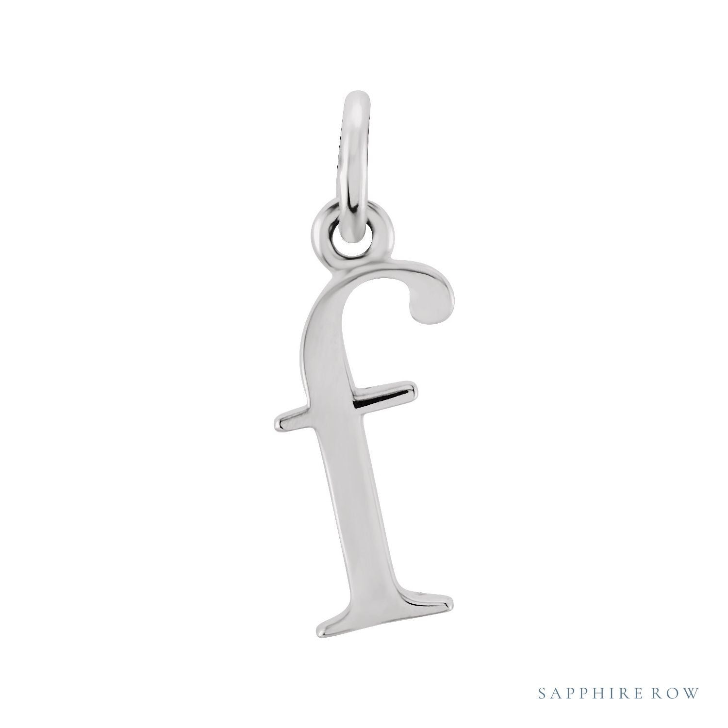 Sapphire Row Gold Initial Pendant - f, 14K White Gold