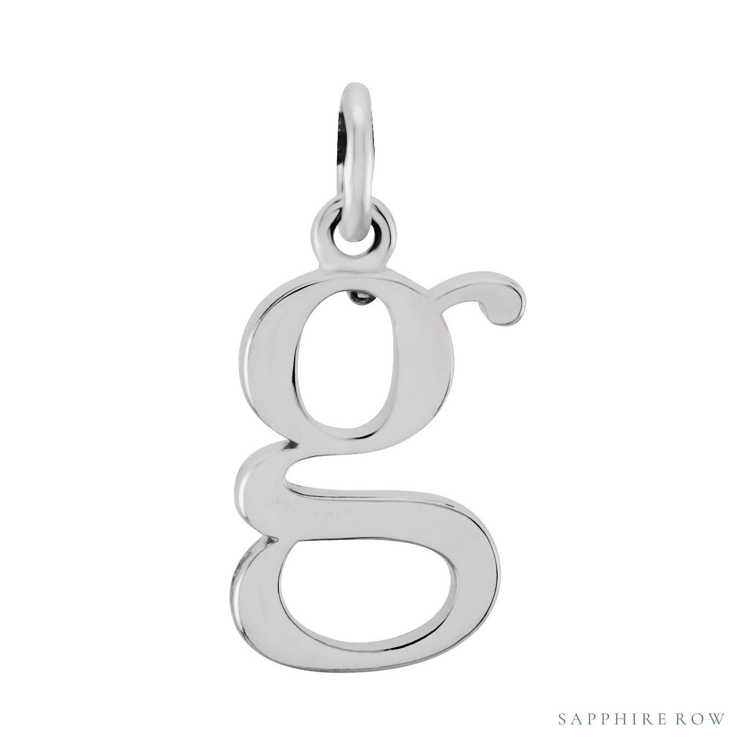 Sapphire Row Gold Initial Pendant - g, 14K White Gold
