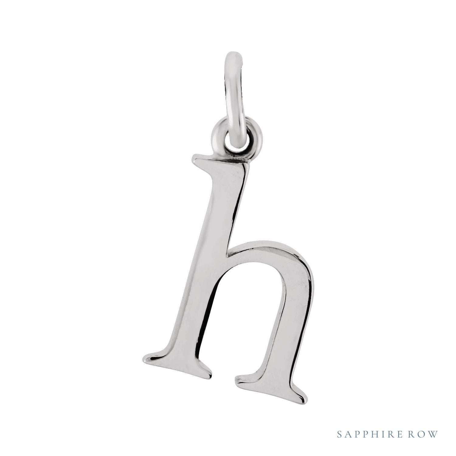 Sapphire Row Gold Initial Pendant - h, 14K White Gold