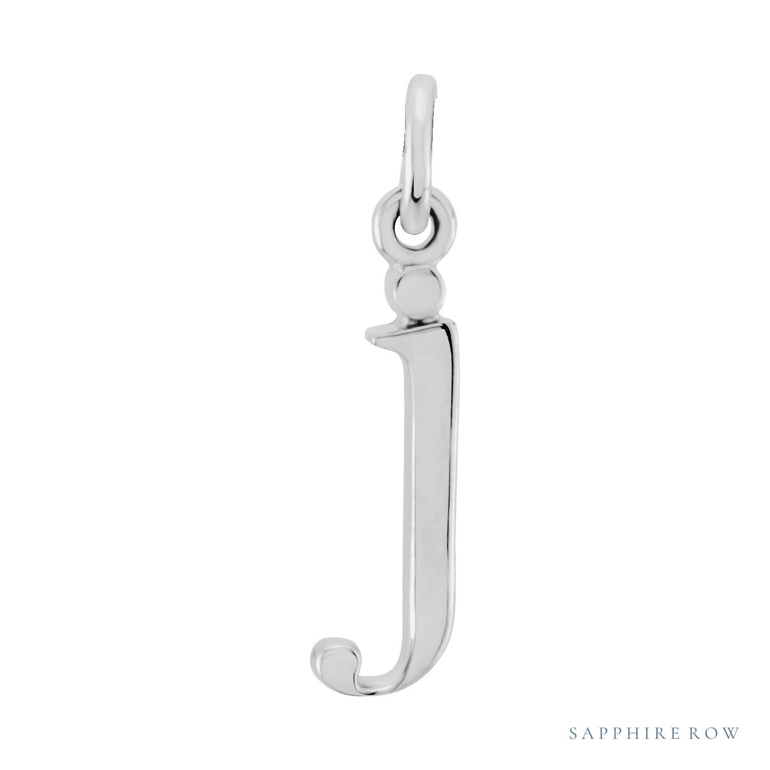 Sapphire Row Gold Initial Pendant - j, 14K White Gold