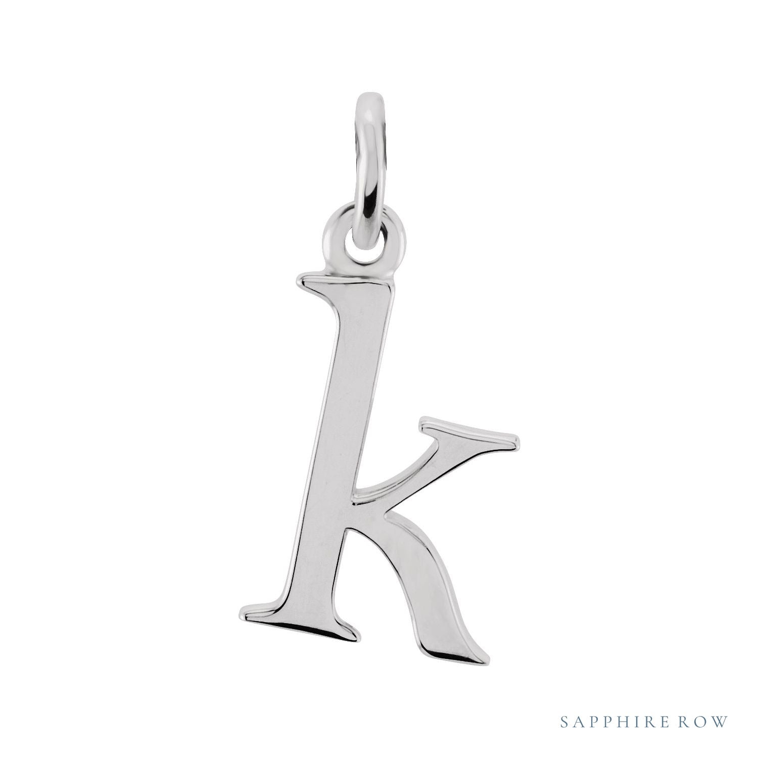 Sapphire Row Gold Initial Pendant - k, 14K White Gold