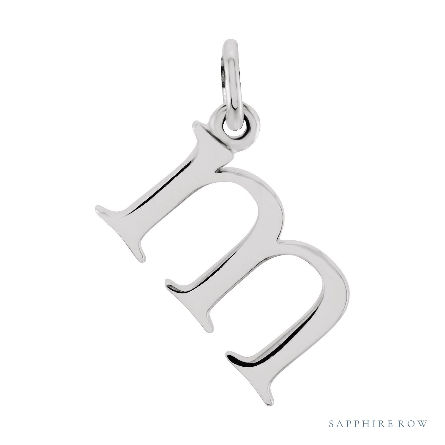 Sapphire Row Gold Initial Pendant - m, 14K White Gold