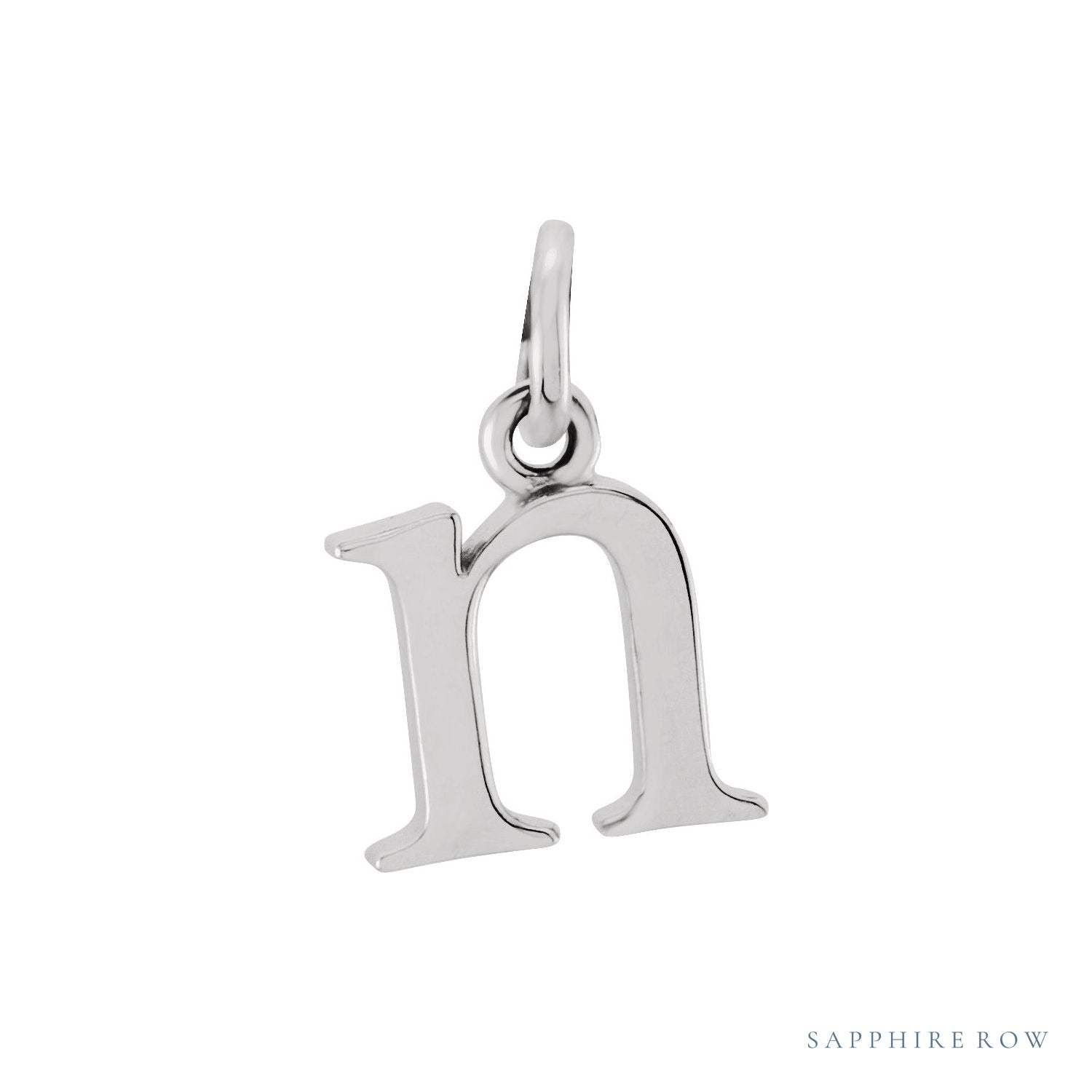 Sapphire Row Gold Initial Pendant - n, 14K White Gold