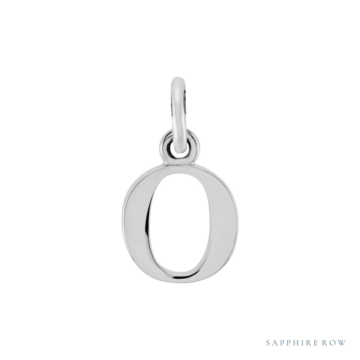 Sapphire Row Gold Initial Pendant - o, 14K White Gold