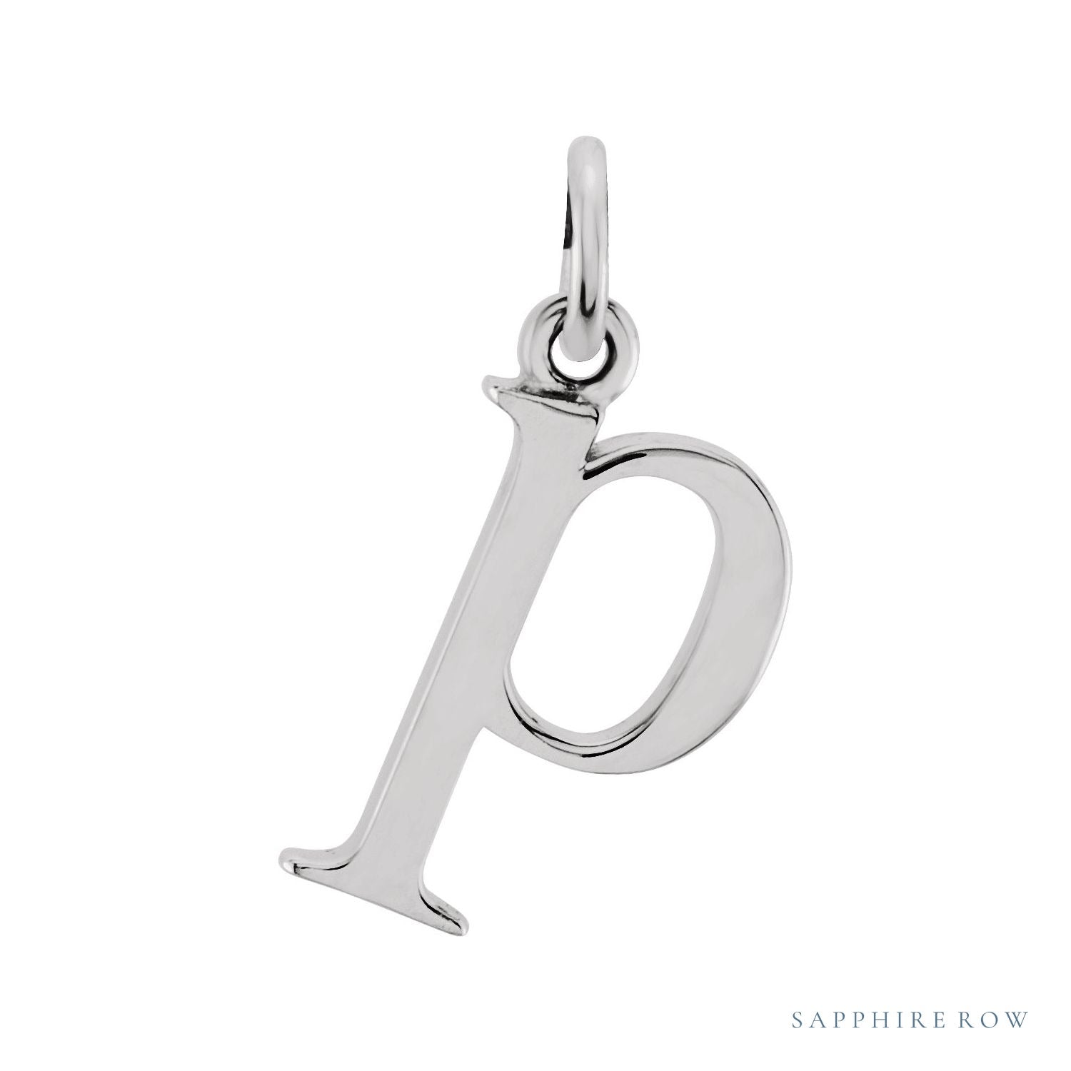 Sapphire Row Gold Initial Pendant - p, 14K White Gold