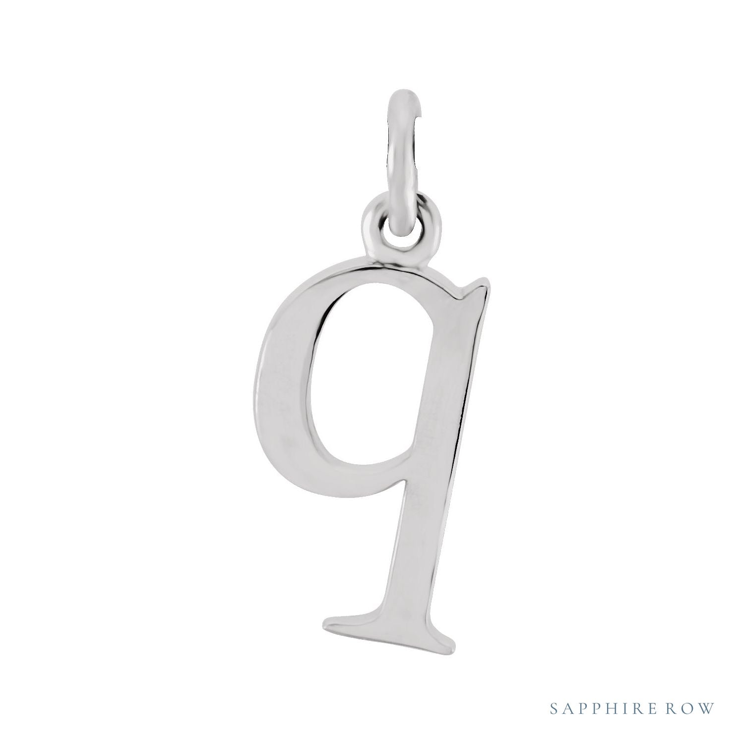 Sapphire Row Gold Initial Pendant - q, 14K White Gold