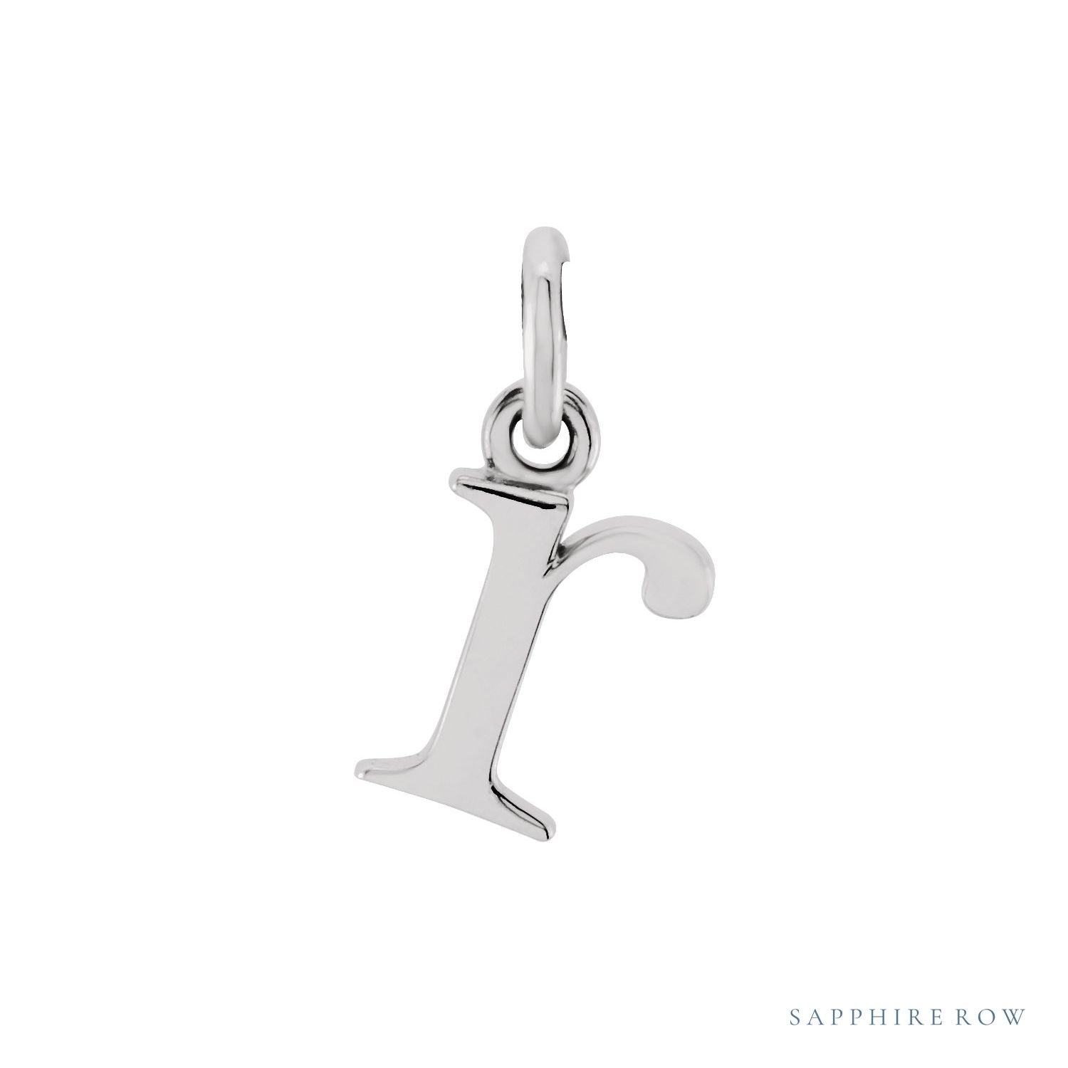 Sapphire Row Gold Initial Pendant - r, 14K White Gold