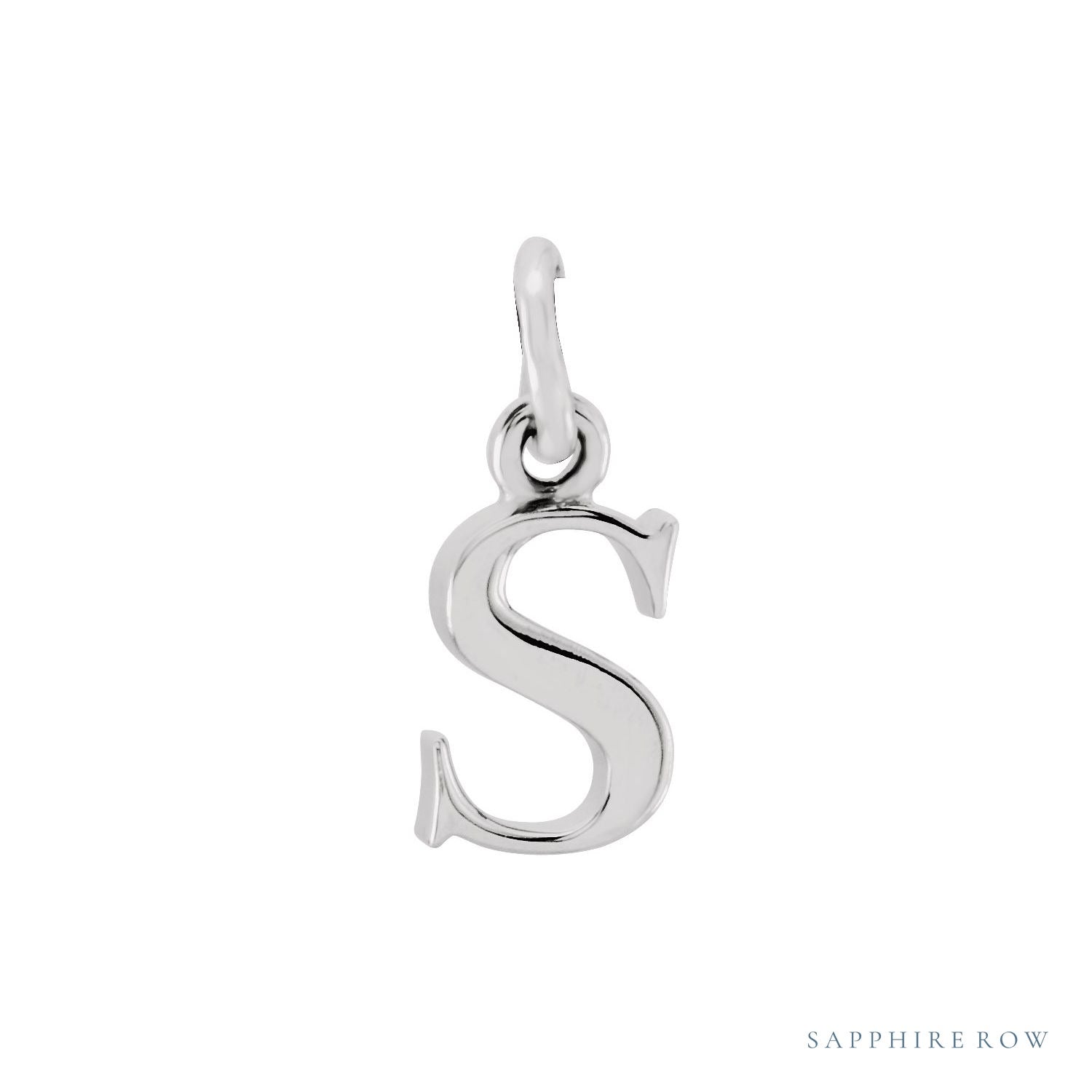 Sapphire Row Gold Initial Pendant - s, 14K White Gold
