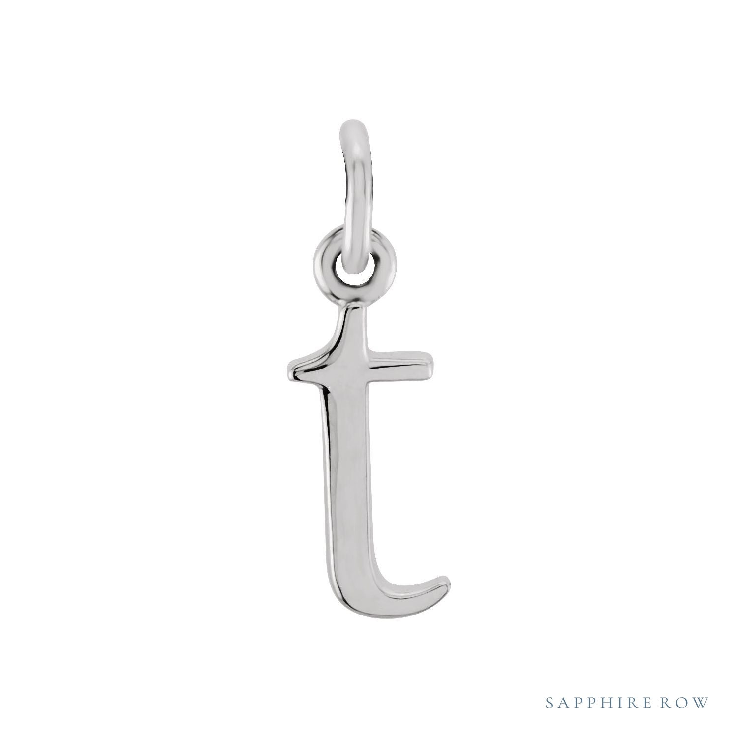 Sapphire Row Gold Initial Pendant - t, 14K White Gold