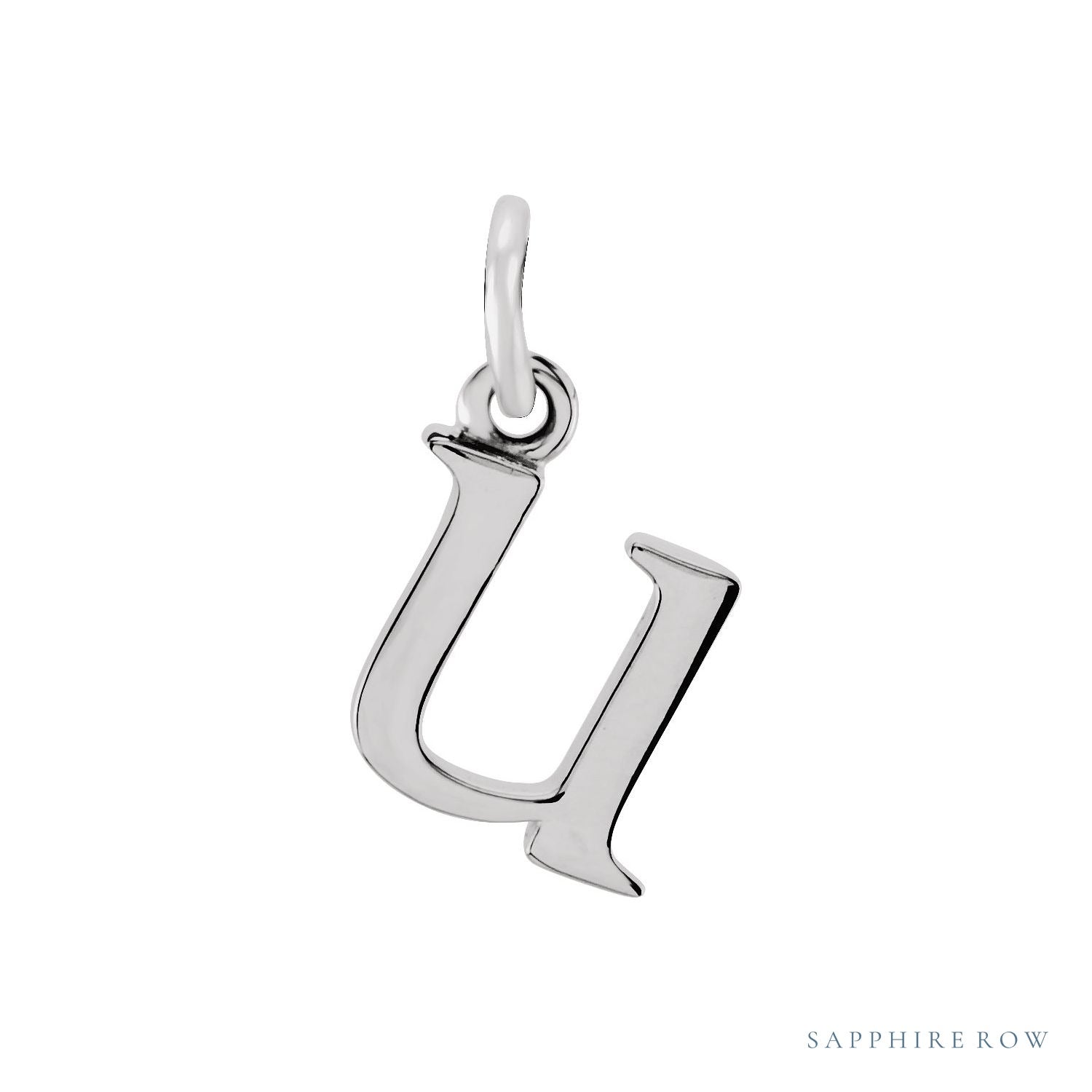 Sapphire Row Gold Initial Pendant - u, 14K White Gold