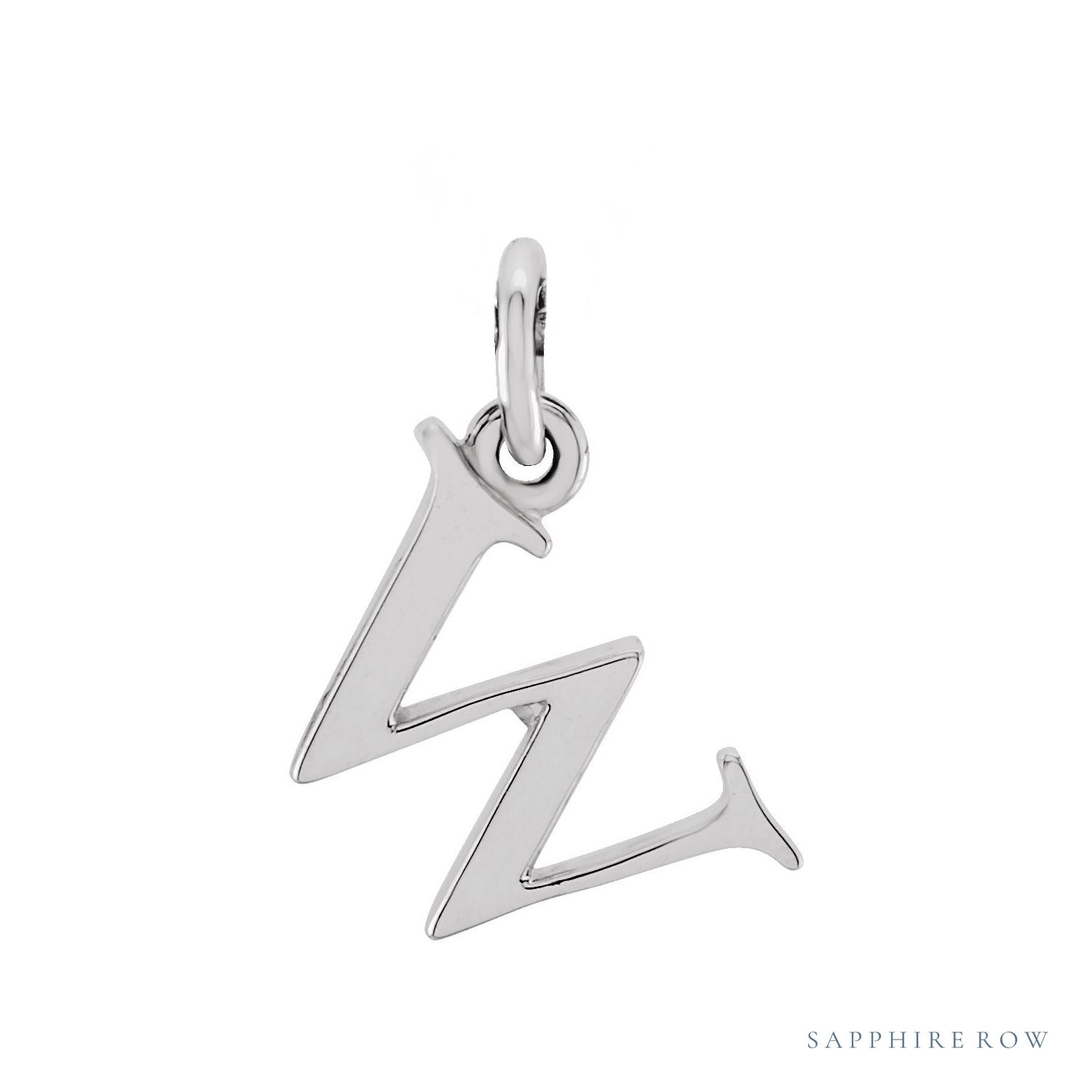 Sapphire Row Gold Initial Pendant - w, 14K White Gold