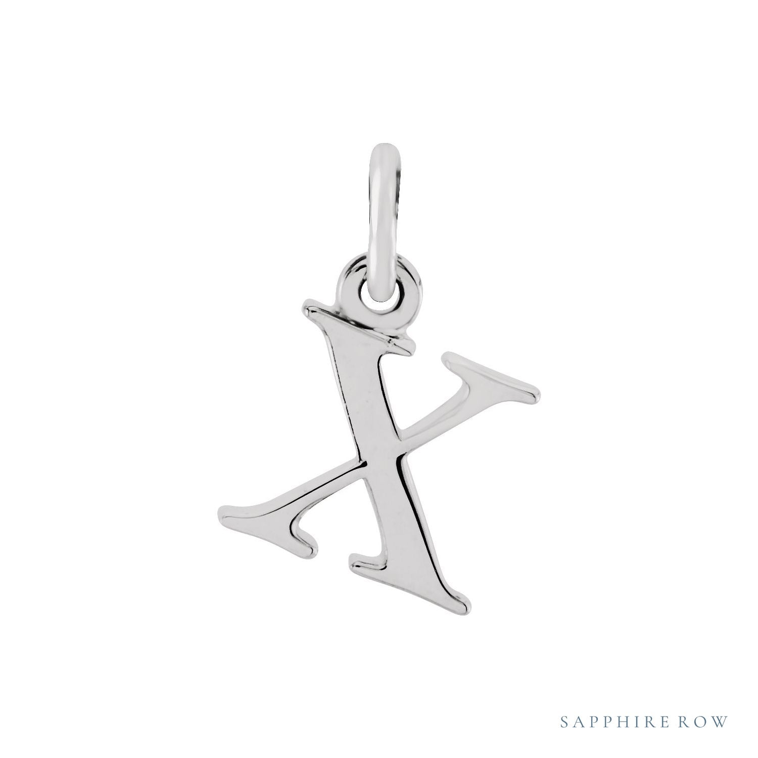 Sapphire Row Gold Initial Pendant - x, 14K White Gold
