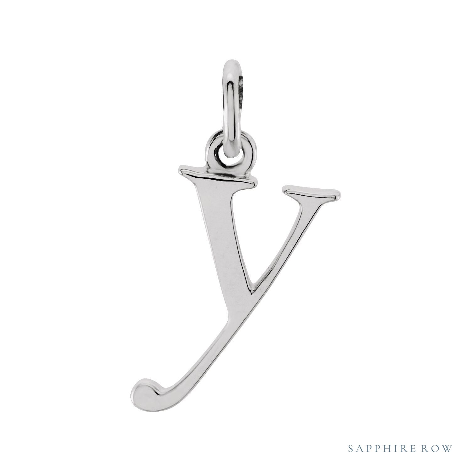 Sapphire Row Gold Initial Pendant - y, 14K White Gold