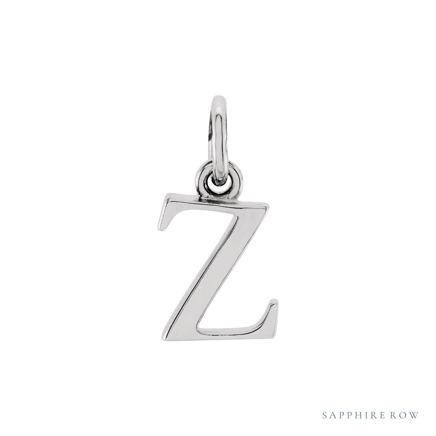 Sapphire Row Gold Initial Pendant - z, 14K White Gold