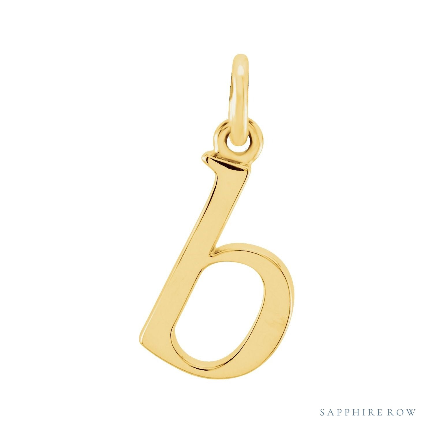 Sapphire Row Gold Initial Pendant - b, 14K Yellow Gold