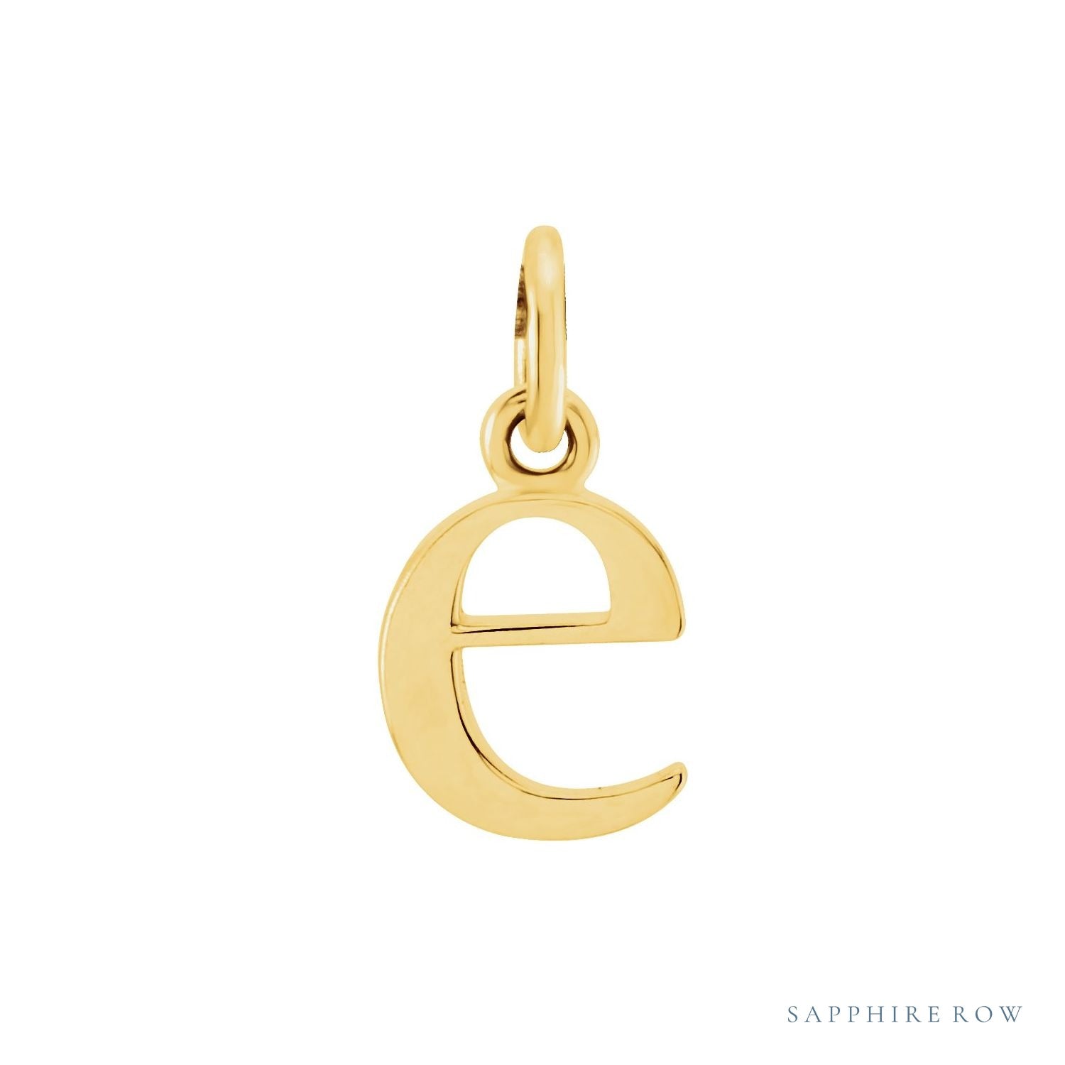Sapphire Row Gold Initial Pendant - e, 14K Yellow Gold