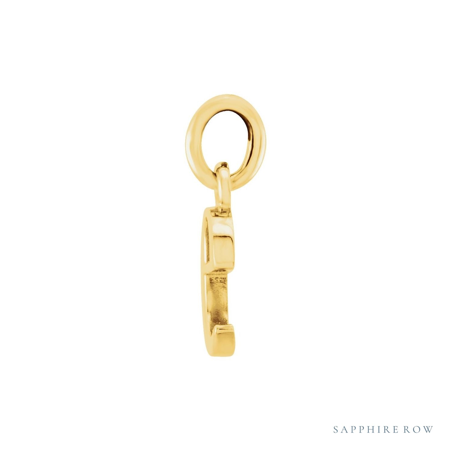 Sapphire Row Gold Initial Pendant - e, 14K Yellow Gold (view 2)