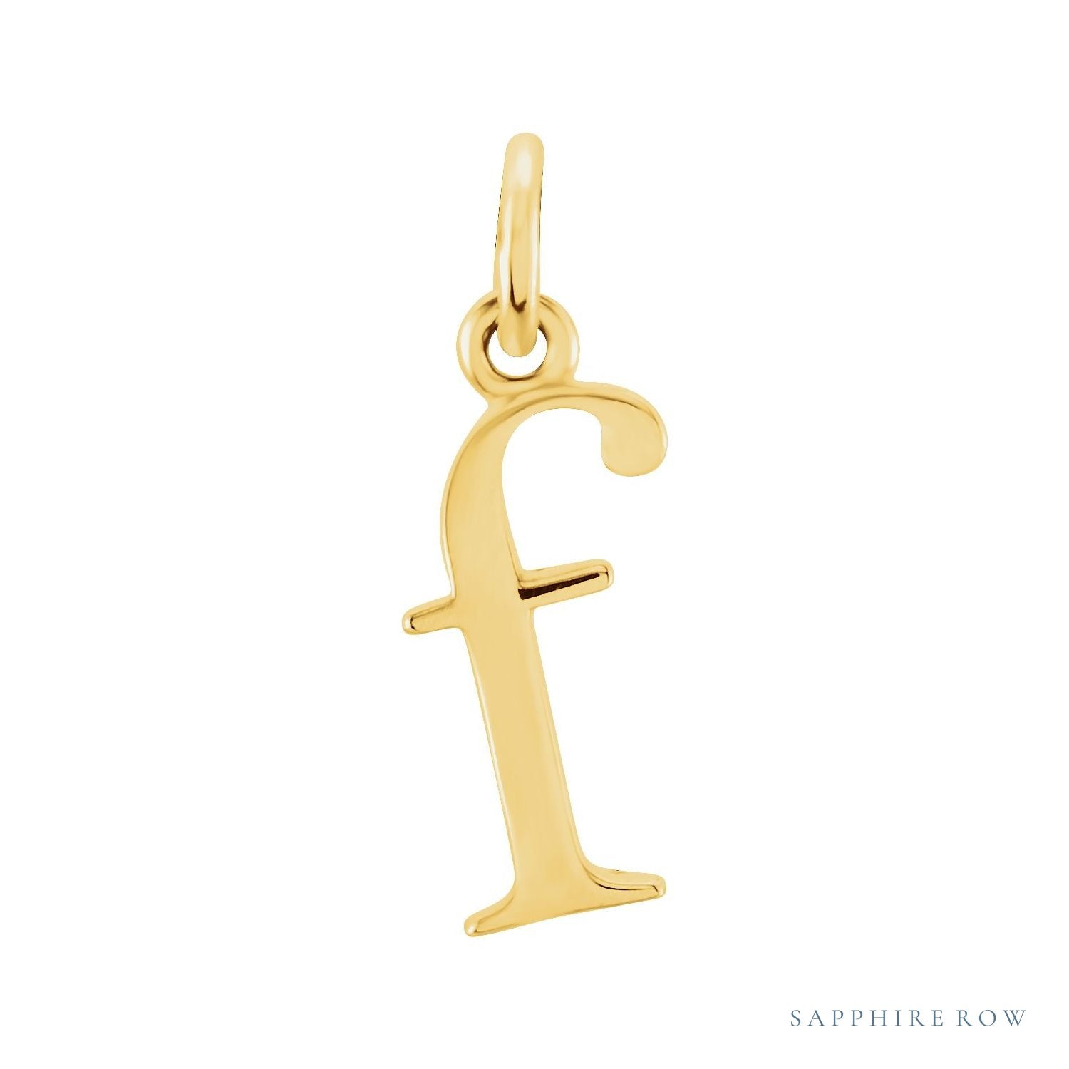 Sapphire Row Gold Initial Pendant - f, 14K Yellow Gold