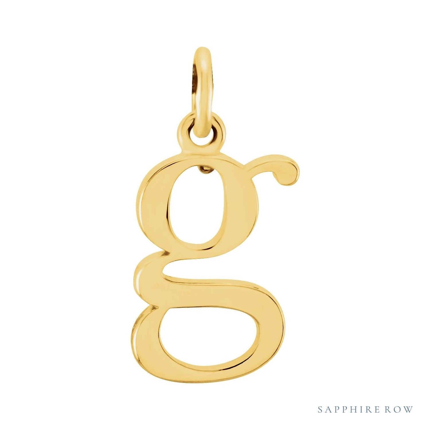 Sapphire Row Gold Initial Pendant - g, 14K Yellow Gold