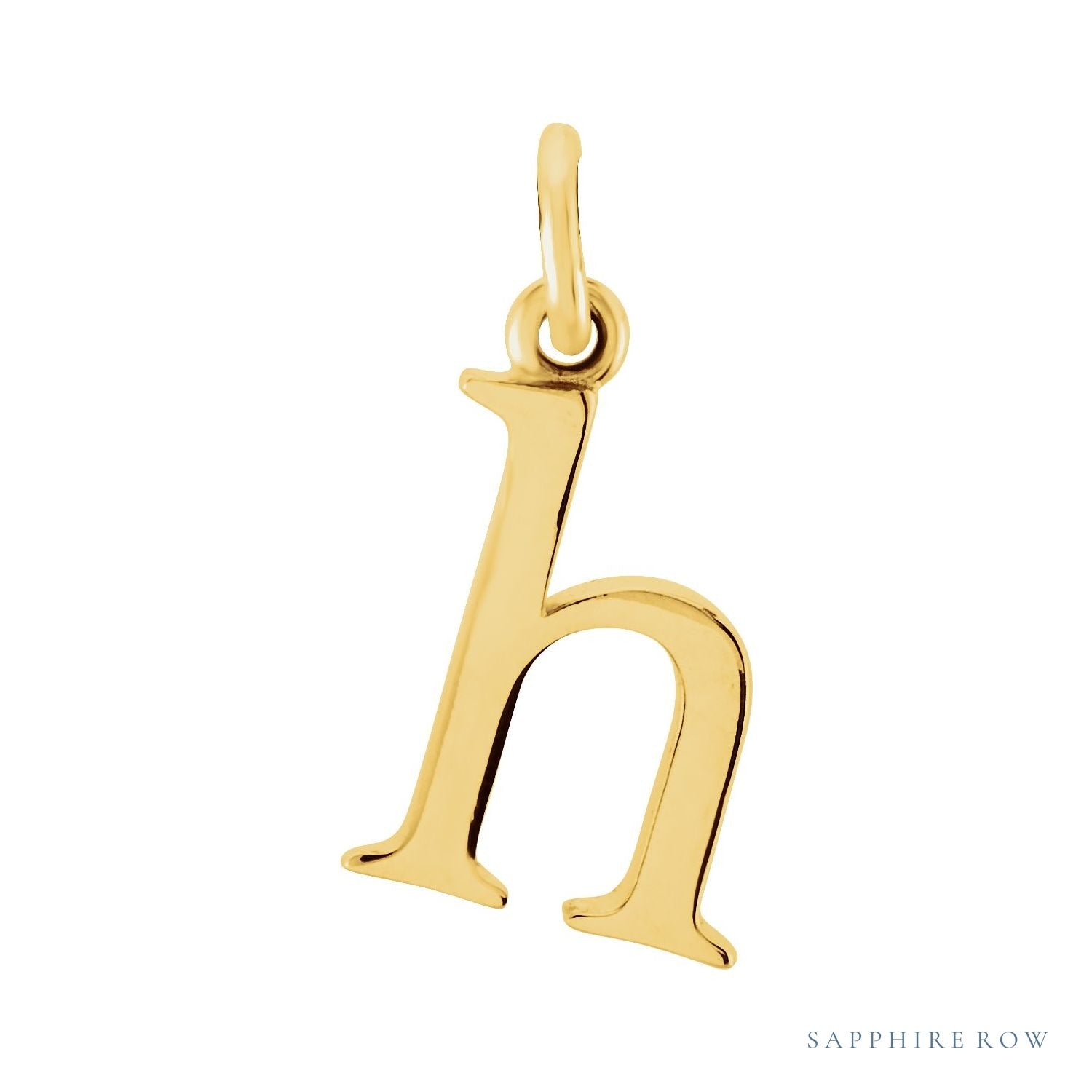 Sapphire Row Gold Initial Pendant - h, 14K Yellow Gold