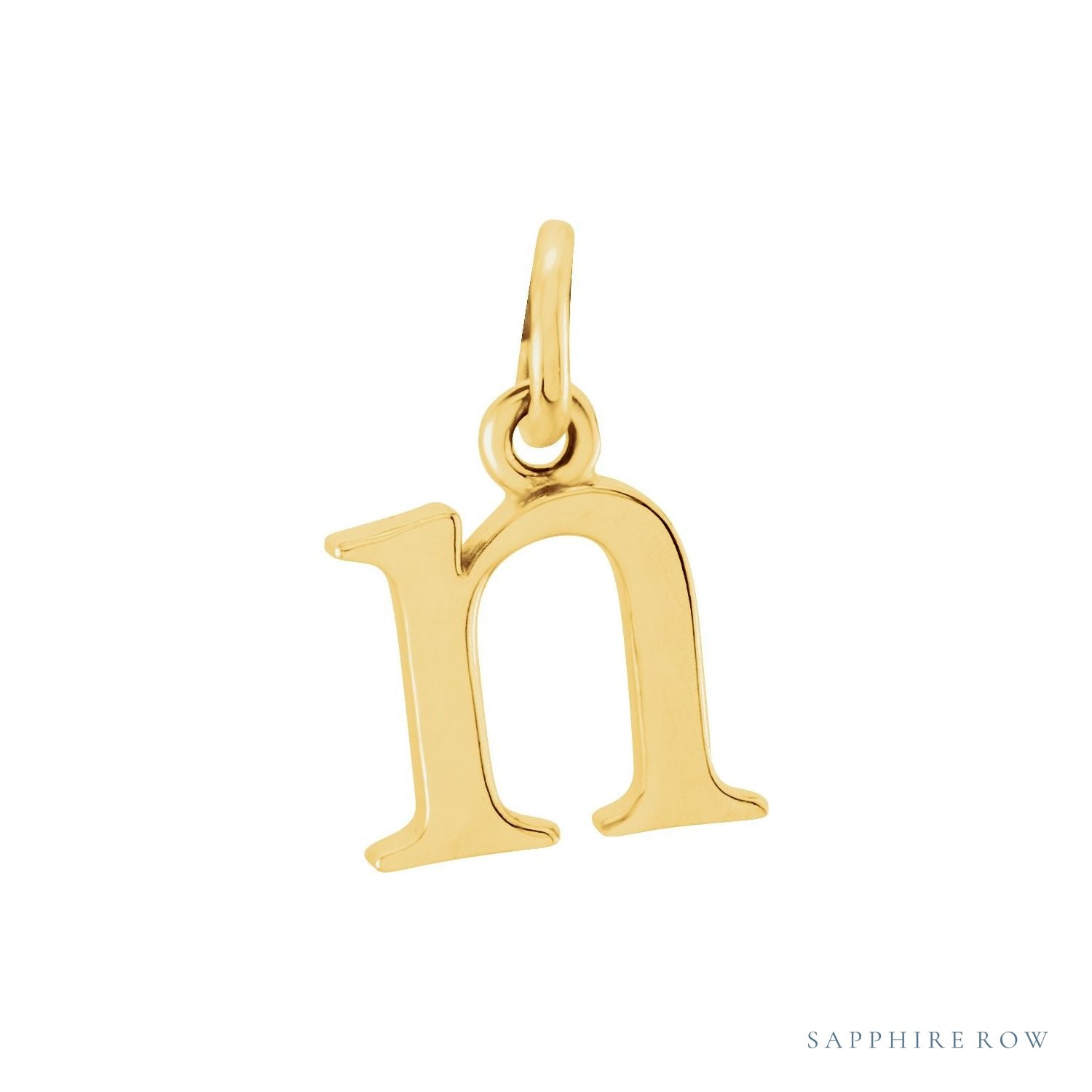 Sapphire Row Gold Initial Pendant - n, 14K Yellow Gold