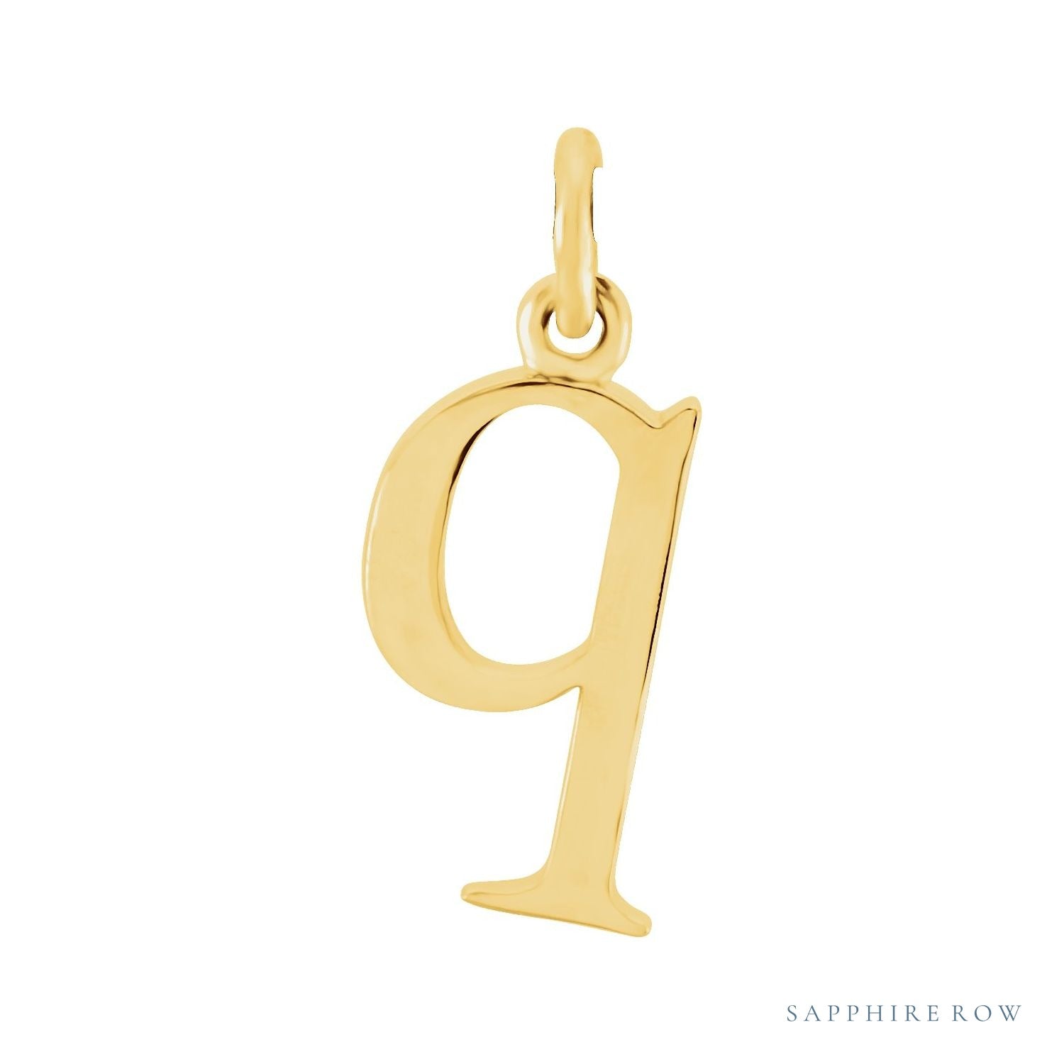 Sapphire Row Gold Initial Pendant - q, 14K Yellow Gold