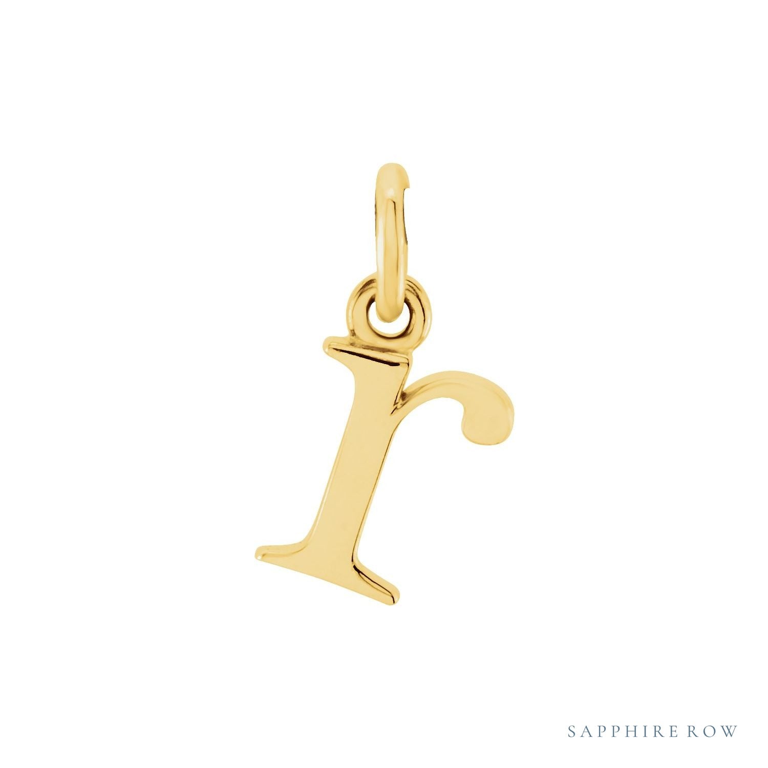 Sapphire Row Gold Initial Pendant - r, 14K Yellow Gold