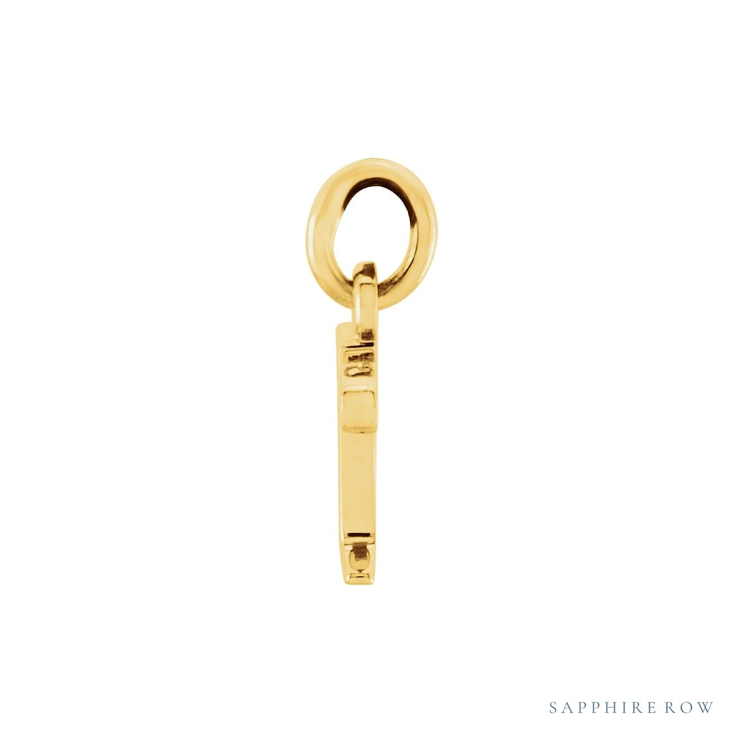 Sapphire Row Gold Initial Pendant - r, 14K Yellow Gold (view 2)