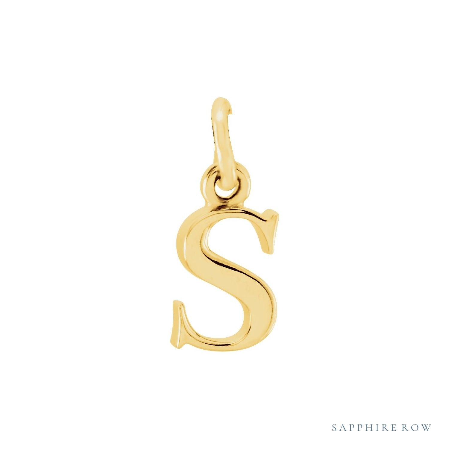 Sapphire Row Gold Initial Pendant - s, 14K Yellow Gold