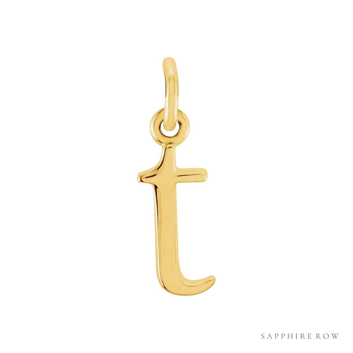 Sapphire Row Gold Initial Pendant - t, 14K Yellow Gold