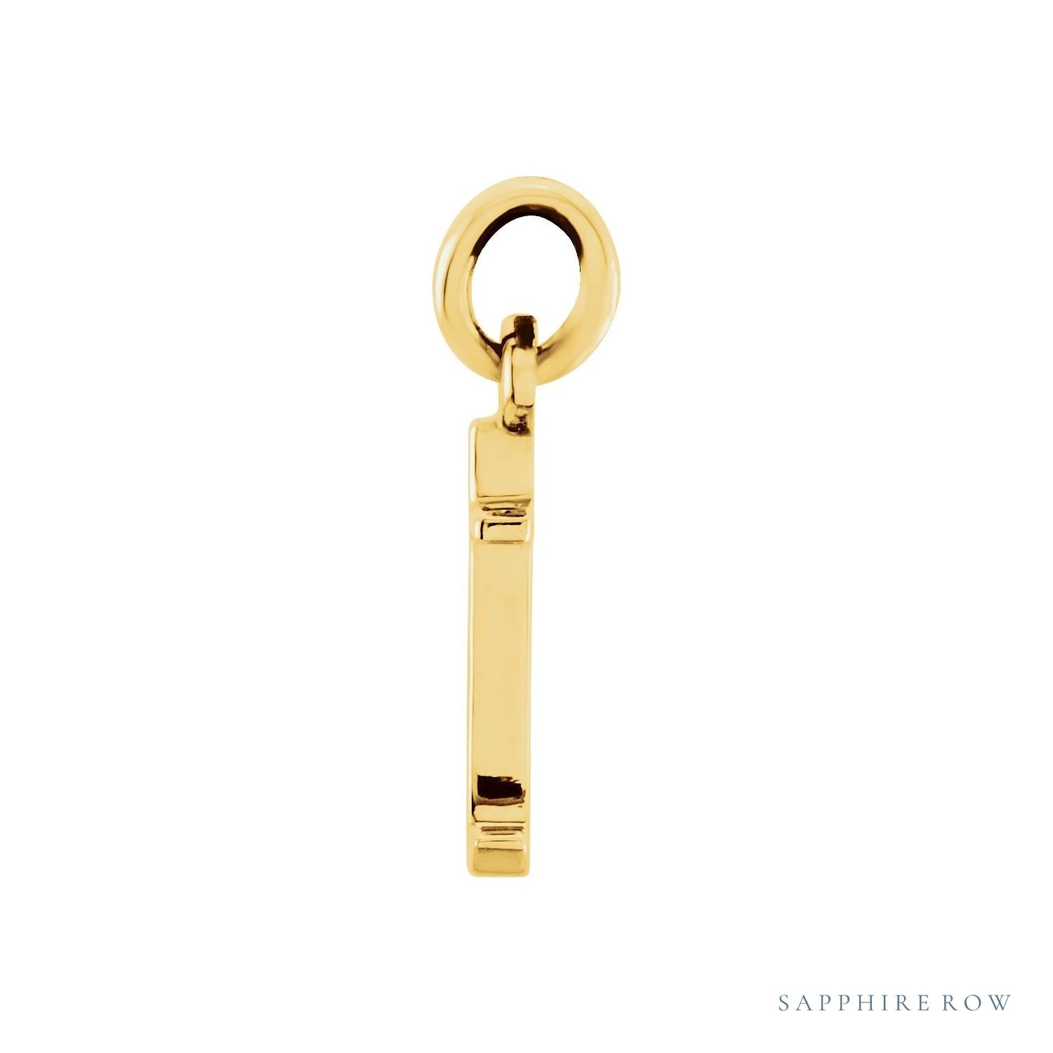 Sapphire Row Gold Initial Pendant - t, 14K Yellow Gold (view 2)