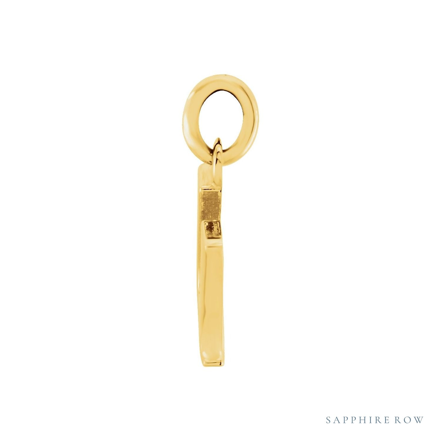Sapphire Row Gold Initial Pendant - u, 14K Yellow Gold (view 2)