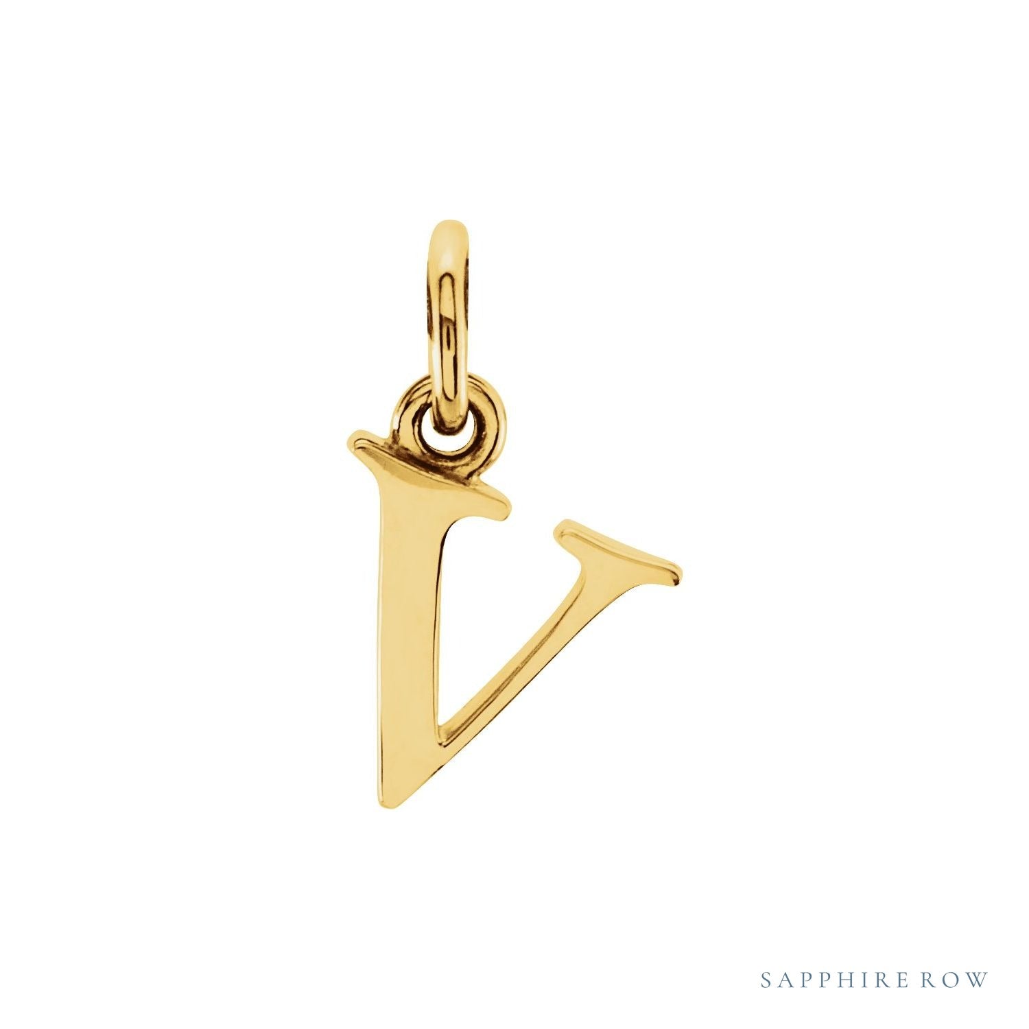 Sapphire Row Gold Initial Pendant - v, 14K Yellow Gold