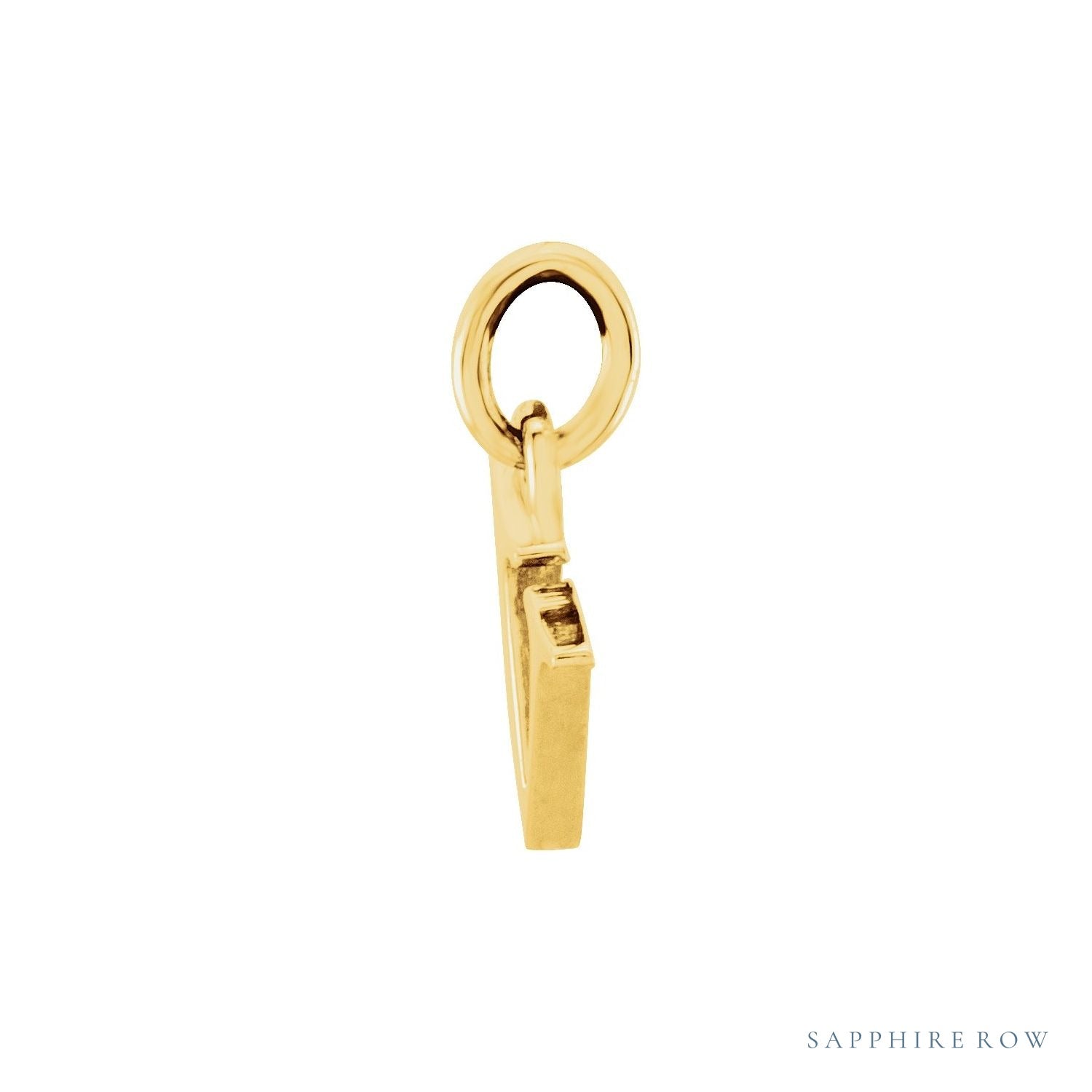 Sapphire Row Gold Initial Pendant - v, 14K Yellow Gold (view 2)