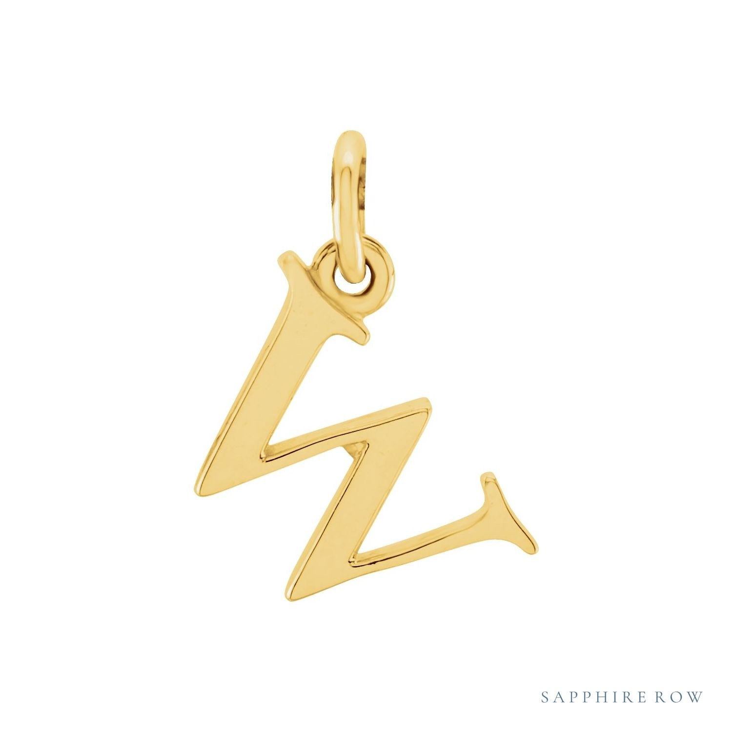 Sapphire Row Gold Initial Pendant - w, 14K Yellow Gold