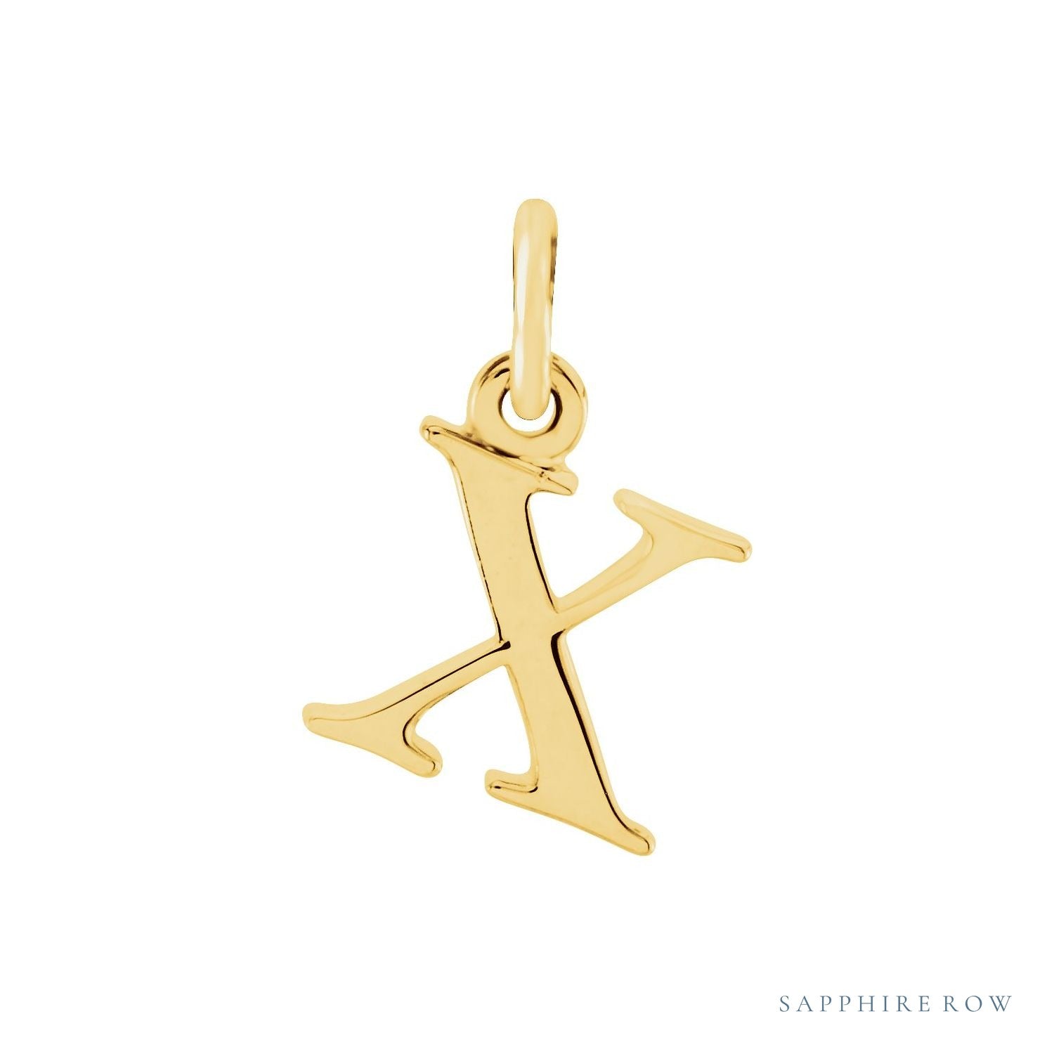 Sapphire Row Gold Initial Pendant - x, 14K Yellow Gold