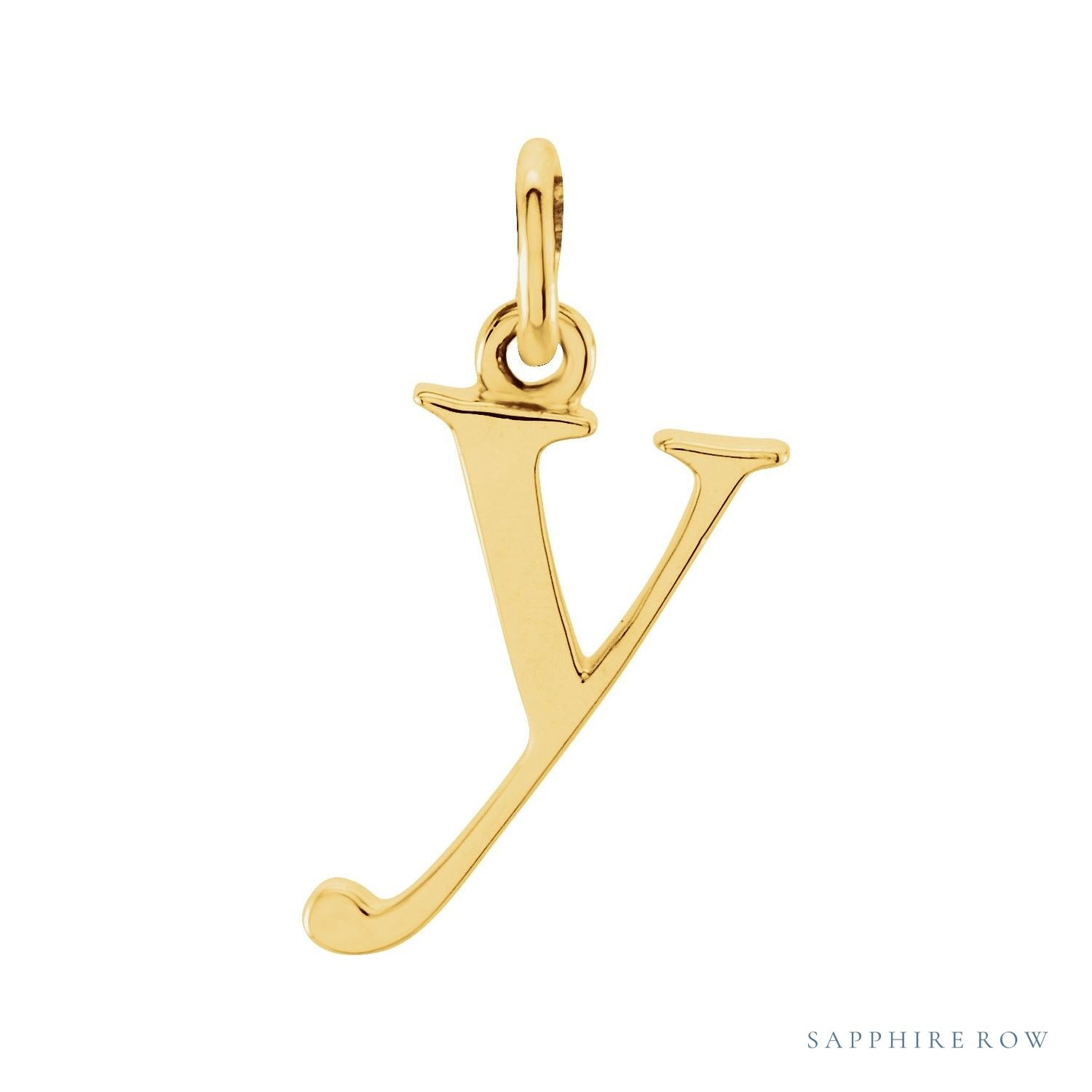 Sapphire Row Gold Initial Pendant - y, 14K Yellow Gold
