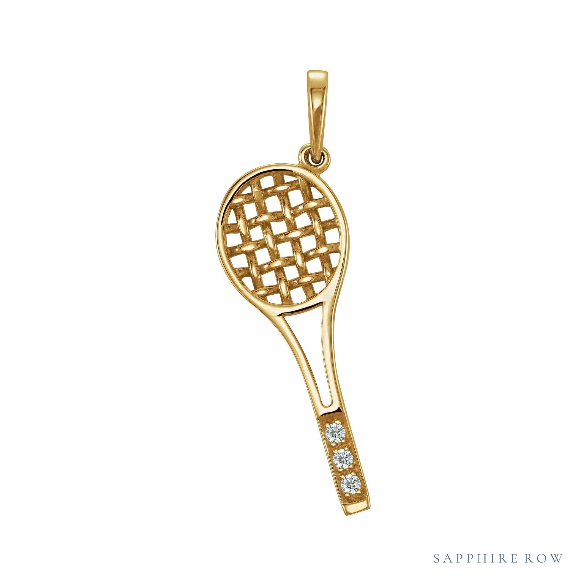Sapphire Row Natural Diamond Tennis Racquet Pendant - 14K Yellow Gold