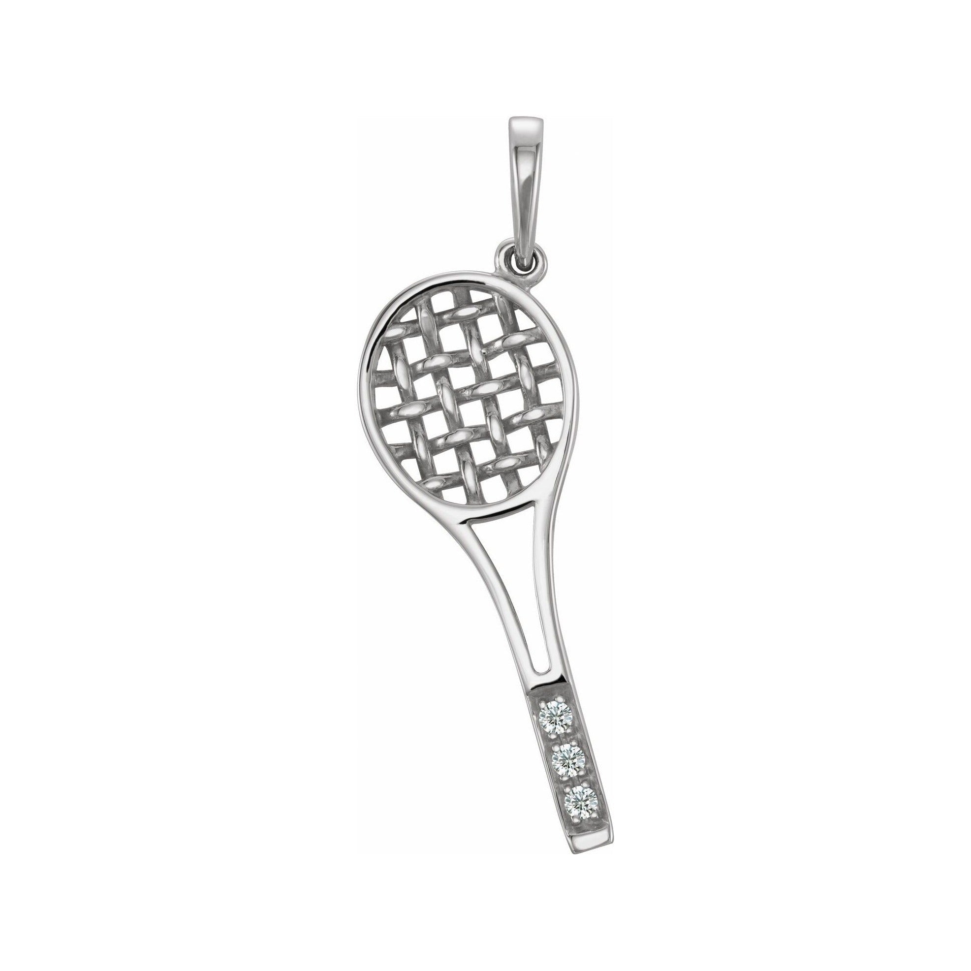 Sapphire Row Natural Diamond Tennis Racquet Pendant - 14K White Gold