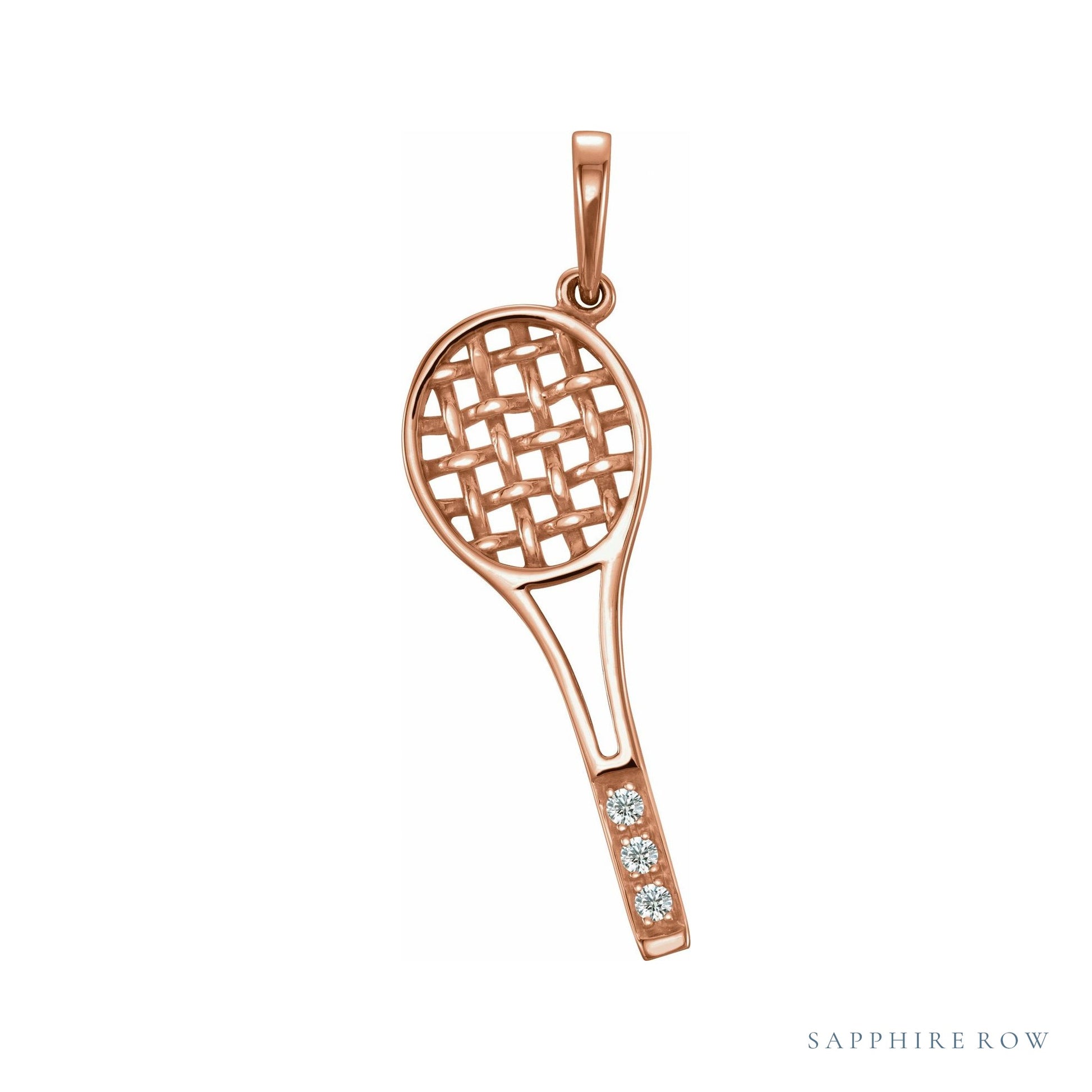 Sapphire Row Natural Diamond Tennis Racquet Pendant - 14K Rose Gold