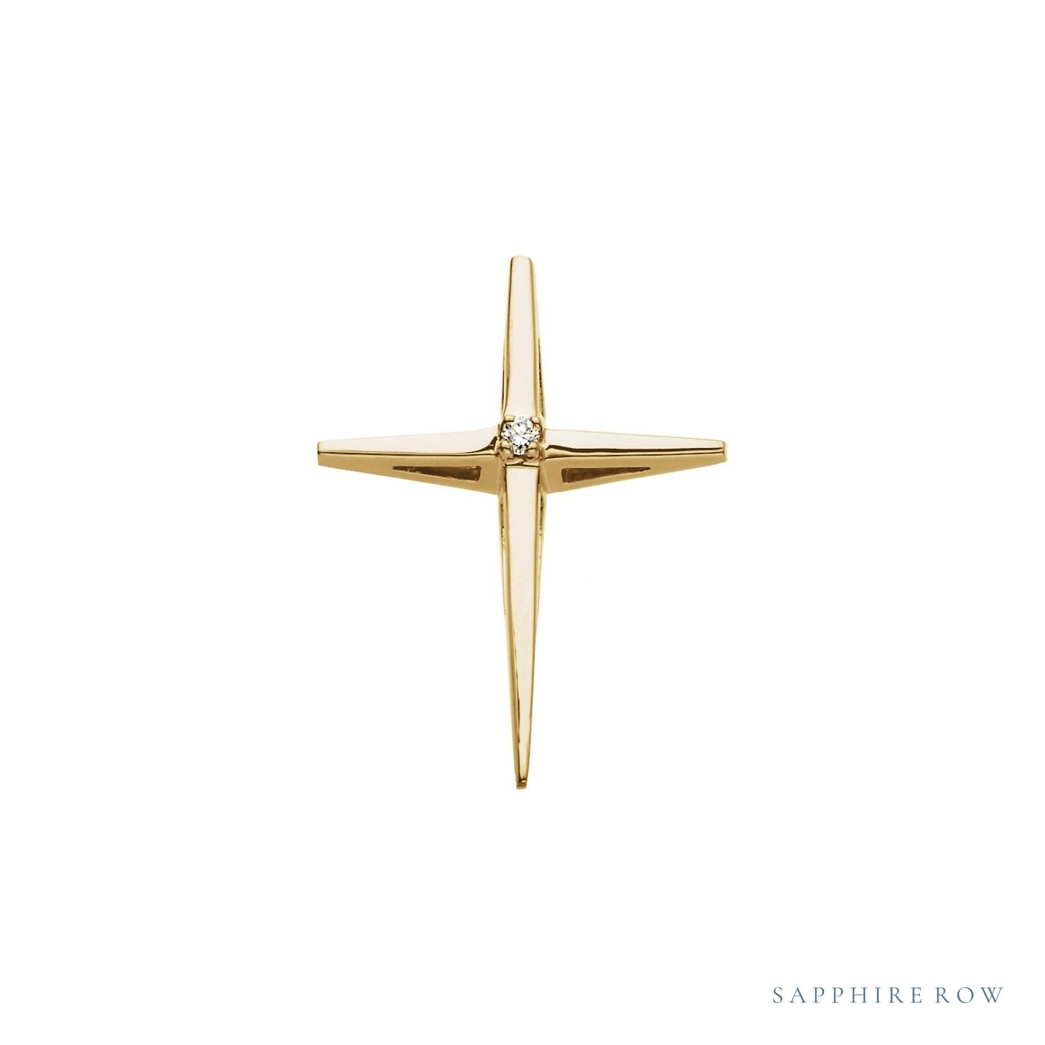 Sapphire Row Natural Diamond Cross Pendant - 14K Yellow Gold