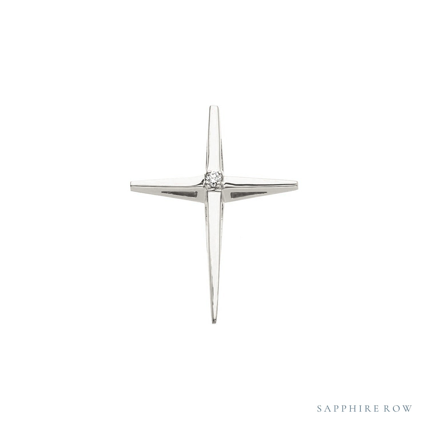 Sapphire Row Natural Diamond Cross Pendant - 14K White Gold